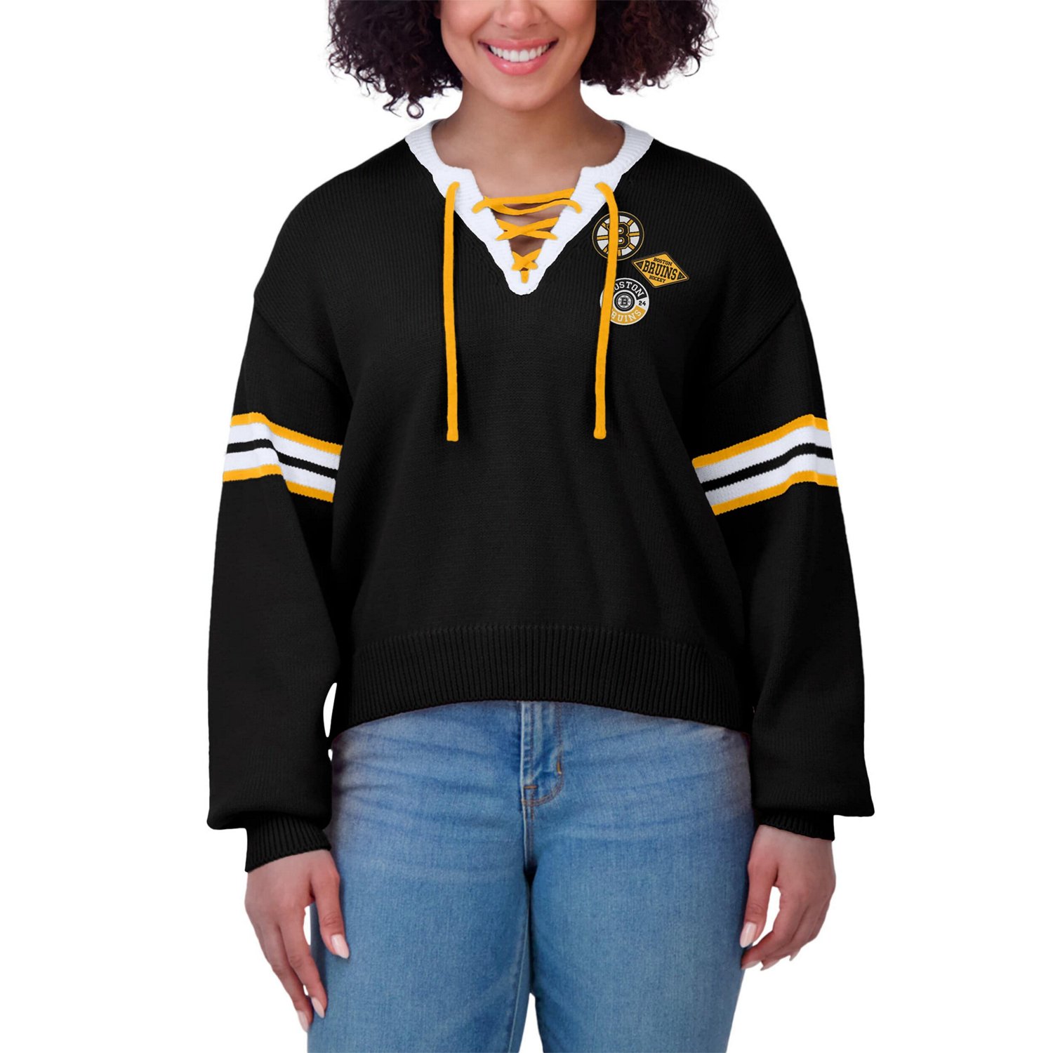 WEAR by Erin Andrews Boston Bruins Cropped Lace-Up Sweater - view number 4