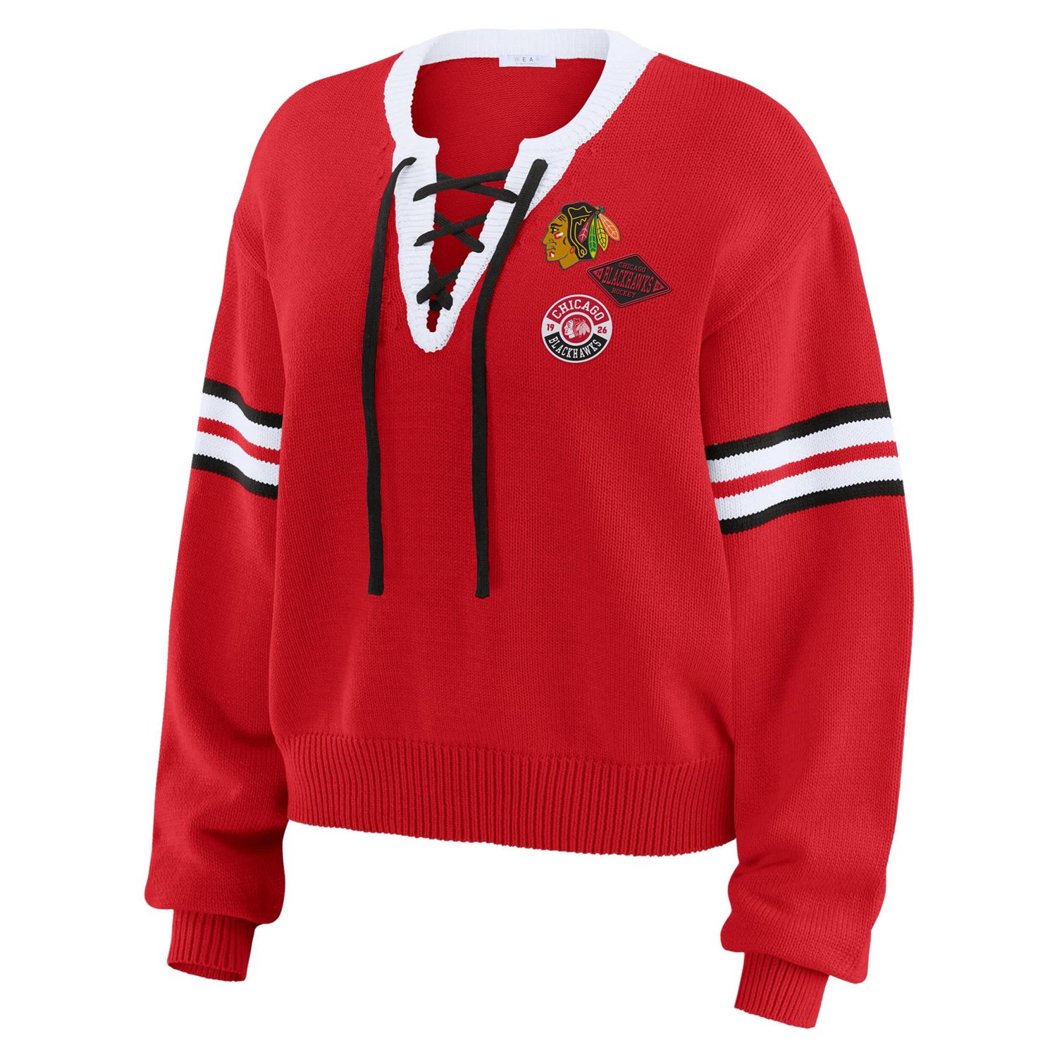 WEAR by Erin Andrews Chicago Blackhawks Cropped Lace-Up Sweater