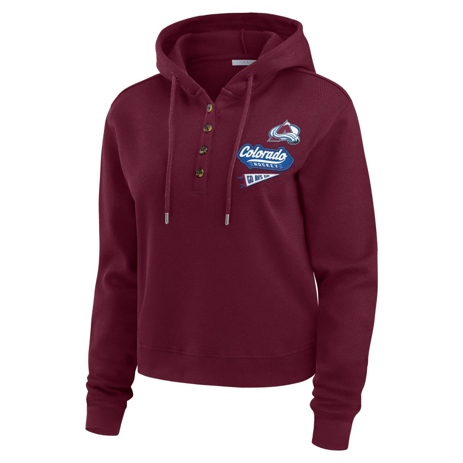 WEAR by Erin Andrews Colorado Avalanche Waffle-Knit Pullover Hoodie                                                              - view number 2
