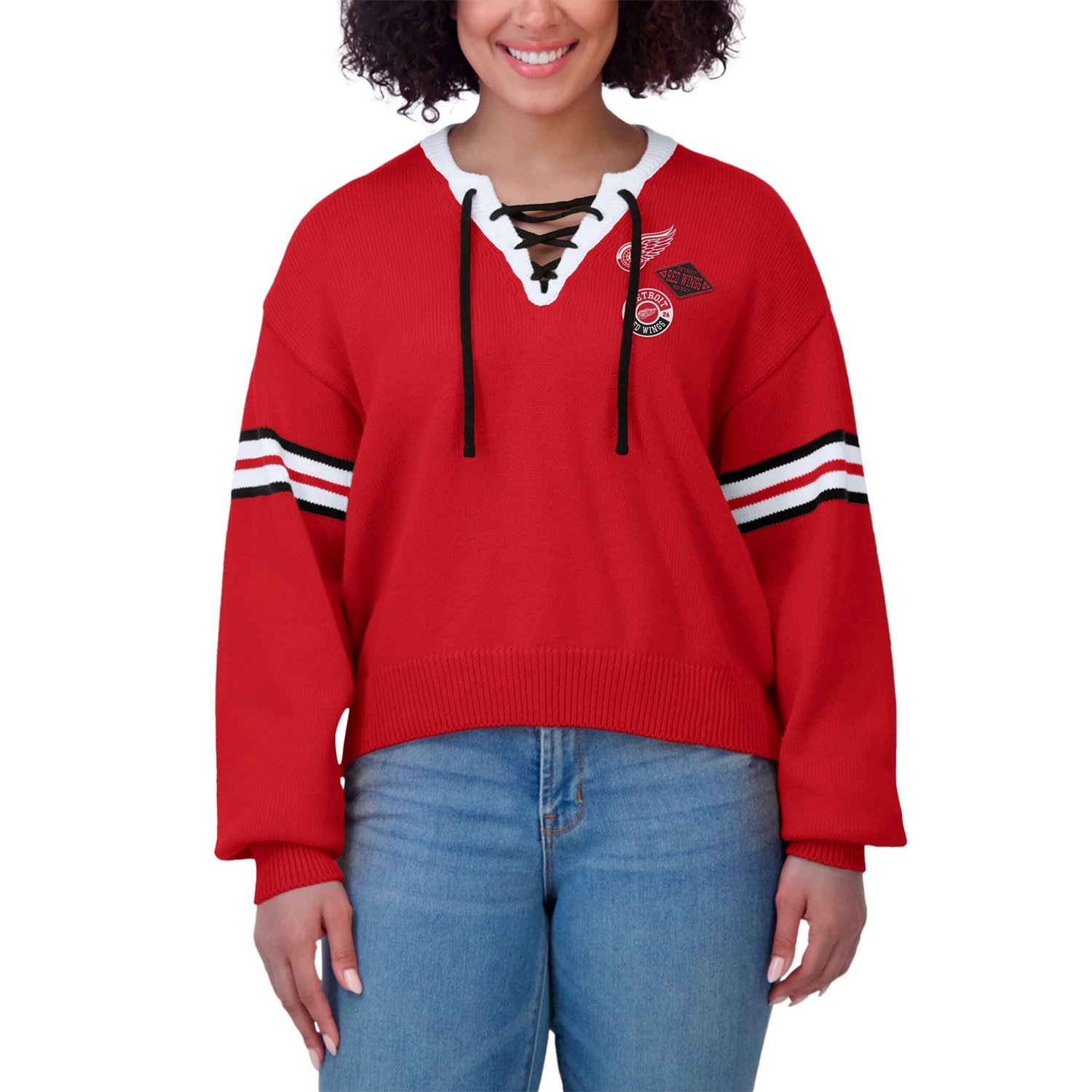 WEAR by Erin Andrews Detroit Wings Cropped Lace-Up Sweater - view number 4