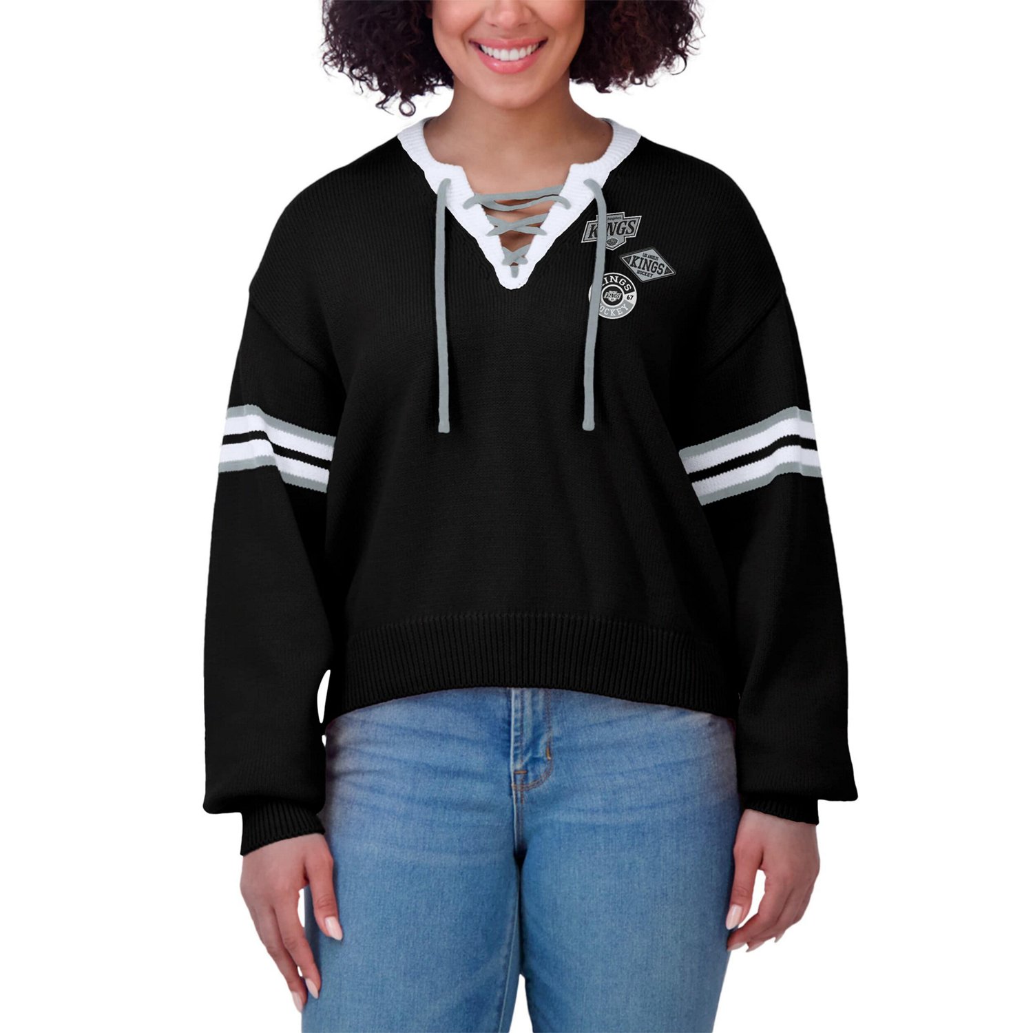 WEAR by Erin Andrews Los Angeles Kings Cropped Lace-Up Sweater                                                                   - view number 4