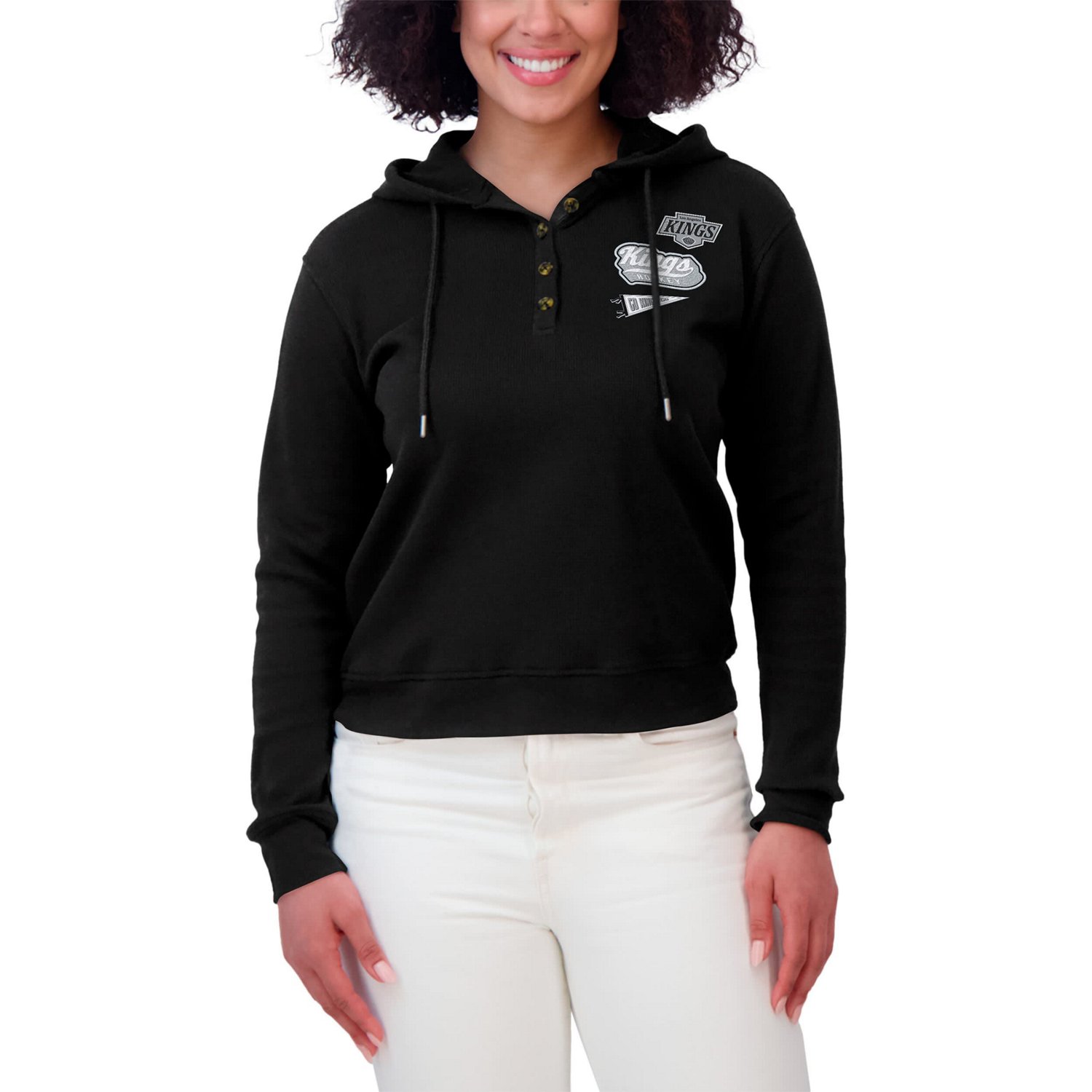 WEAR by Erin Andrews Los Angeles Kings Waffle-Knit Pullover Hoodie                                                               - view number 4
