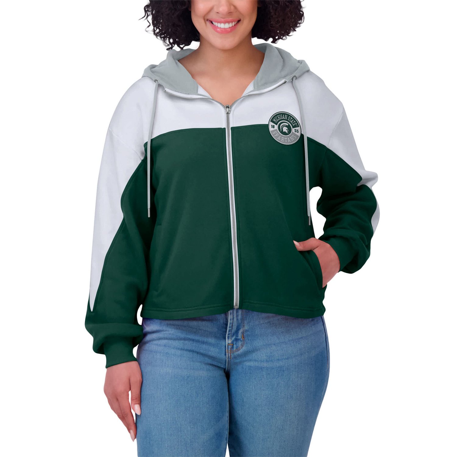 WEAR by Erin Andrews Michigan State Spartans Color-Block Full-Zip Hoodie - view number 4