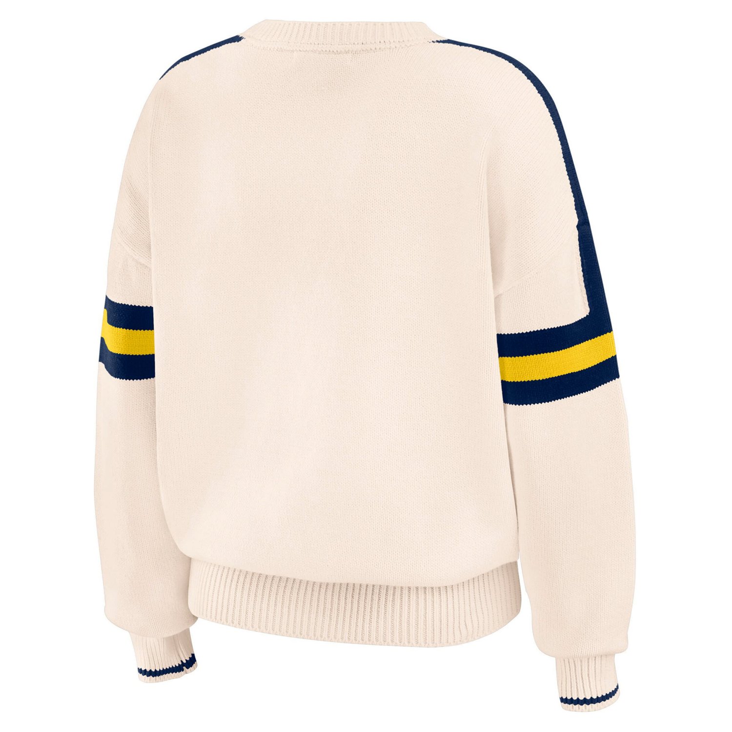 WEAR by Erin Andrews Michigan Wolverines Chenille Woven Patch Stripe Pullover Sweater