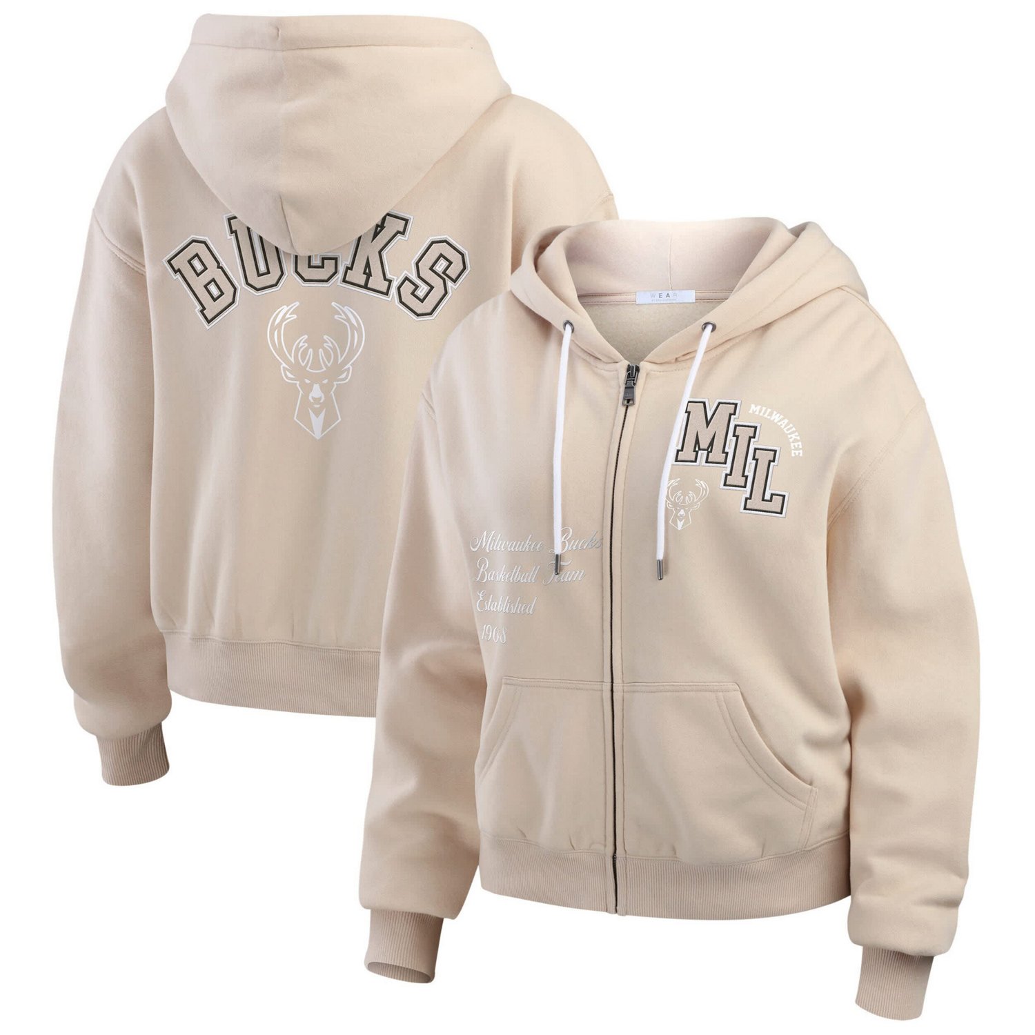 WEAR by Erin Andrews Milwaukee Bucks Plus Tonal Felt Patch Full-Zip Hoodie