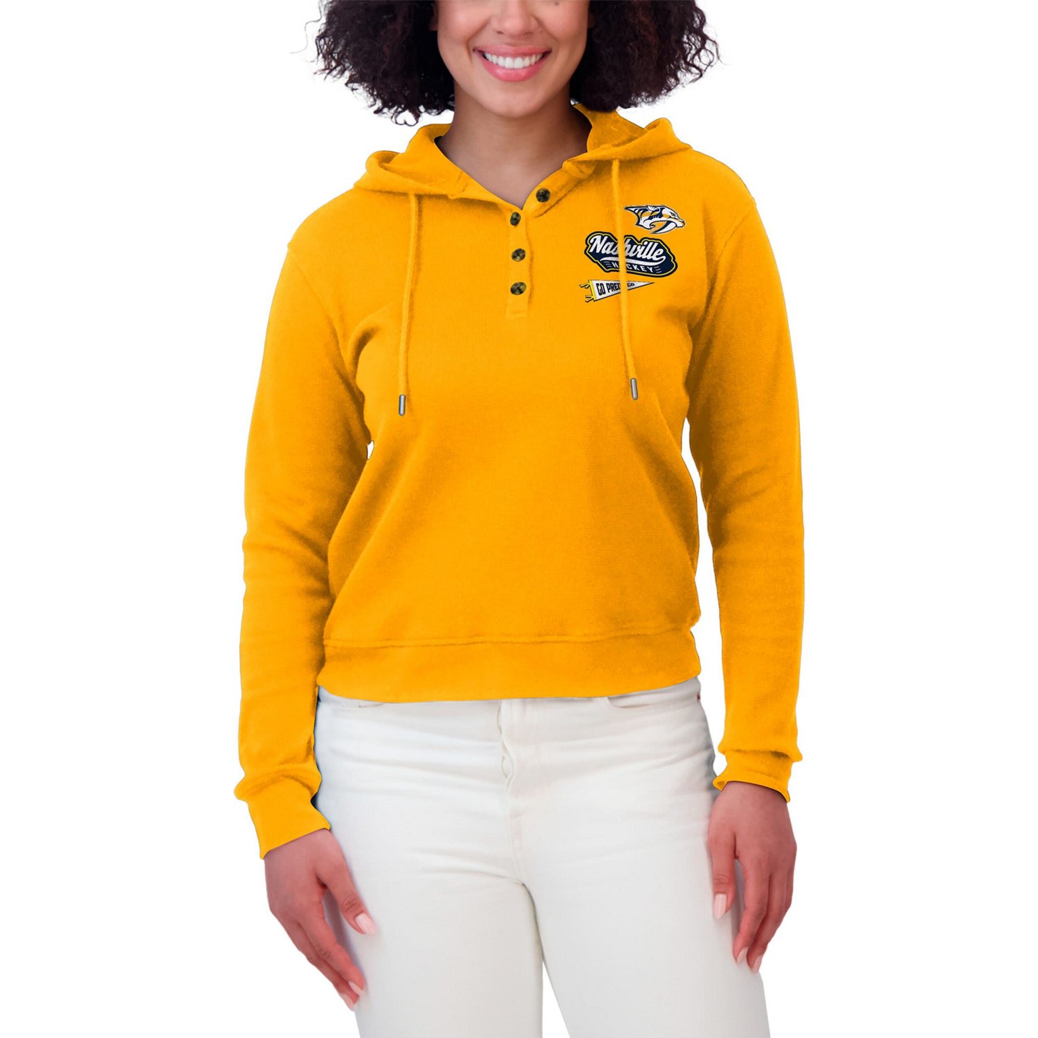 WEAR by Erin Andrews Nashville Predators Waffle-Knit Pullover Hoodie