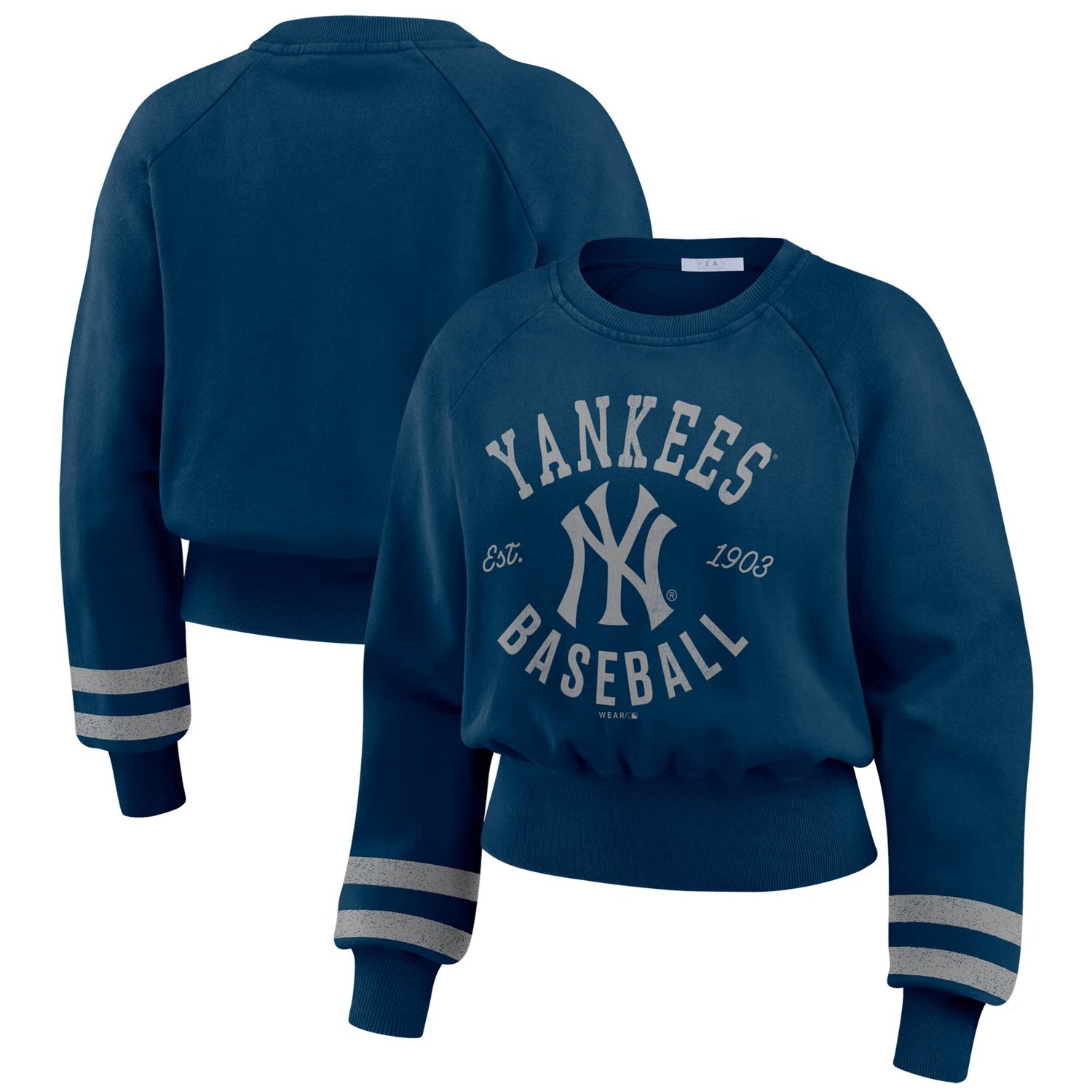 WEAR by Erin Andrews New York Yankees Vintage Washed Cropped Pullover Sweatshirt