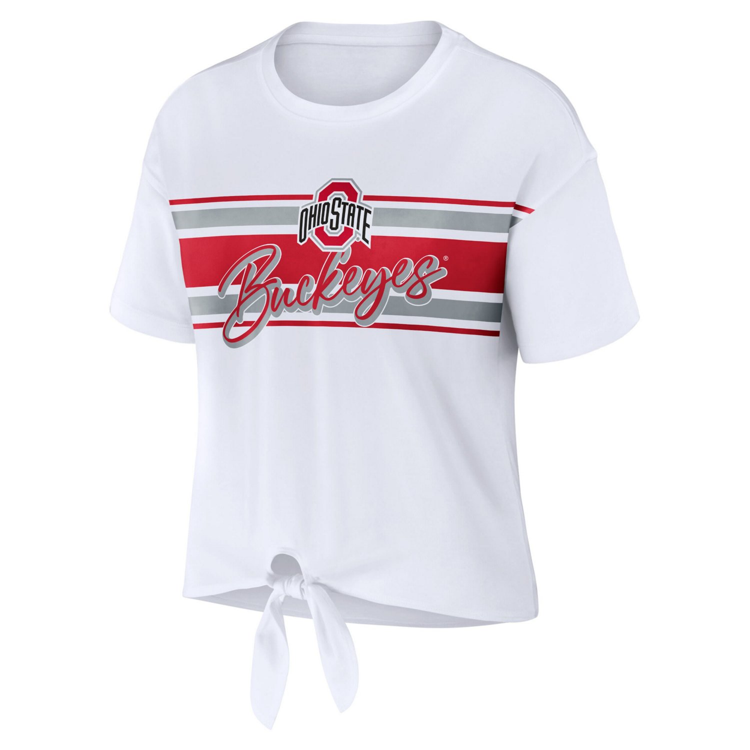 WEAR by Erin Andrews Ohio State Buckeyes Striped Front Knot Cropped T-Shirt - view number 2