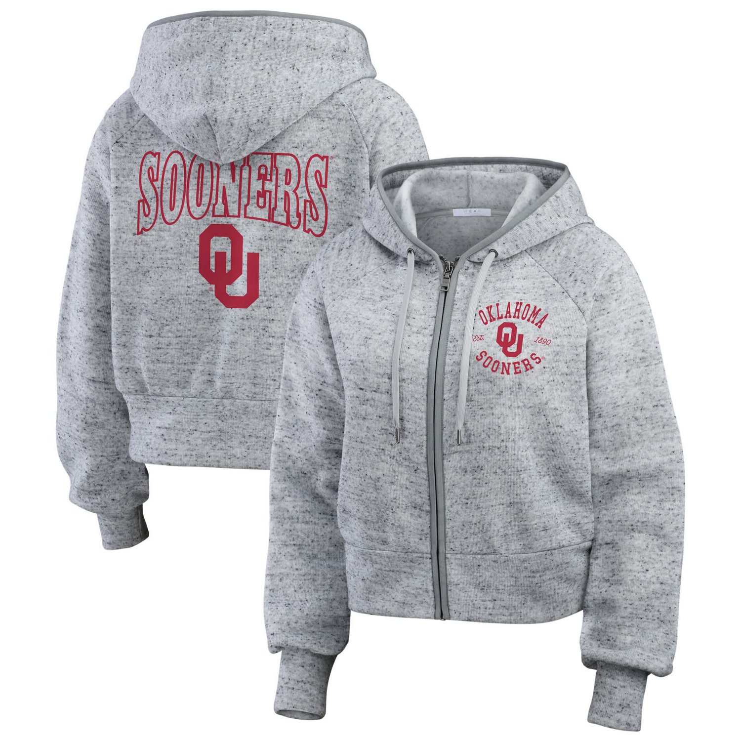 Wear by Erin Andrews Oklahoma Sooners Speckle Double-Hit Raglan Full-Zip Hoodie