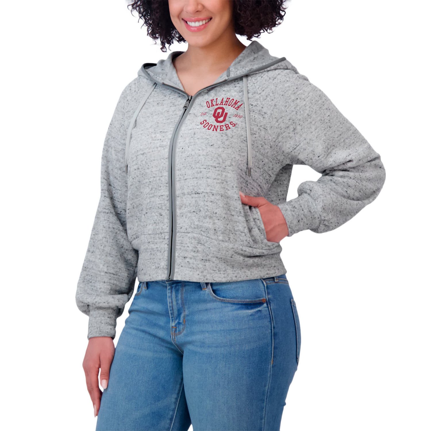WEAR by Erin Andrews Oklahoma Sooners Wear Speckle Double-Hit Raglan Full-Zip Hoodie - view number 4