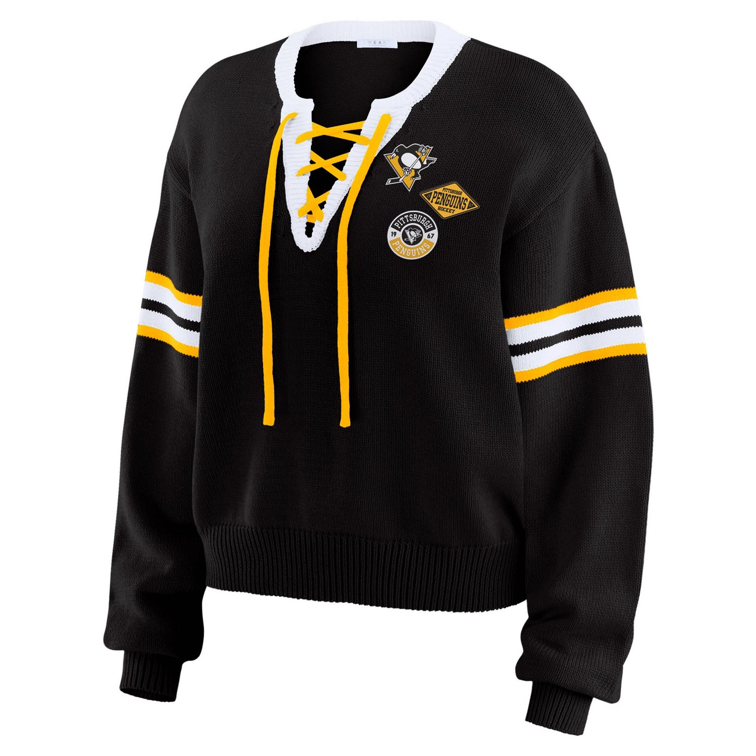 WEAR by Erin Andrews Pittsburgh Penguins Cropped Lace-Up Sweater - view number 2