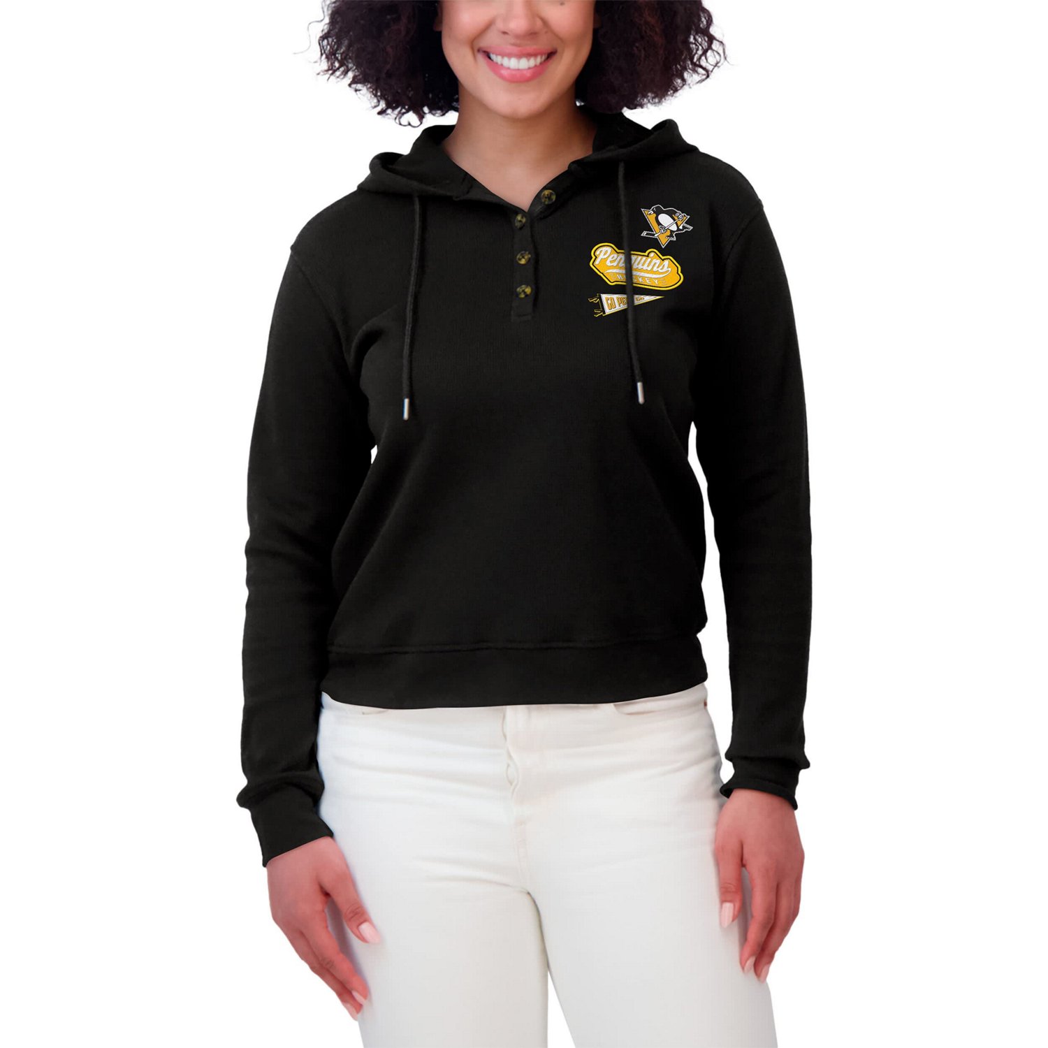 WEAR by Erin Andrews Pittsburgh Penguins Waffle-Knit Pullover Hoodie - view number 4