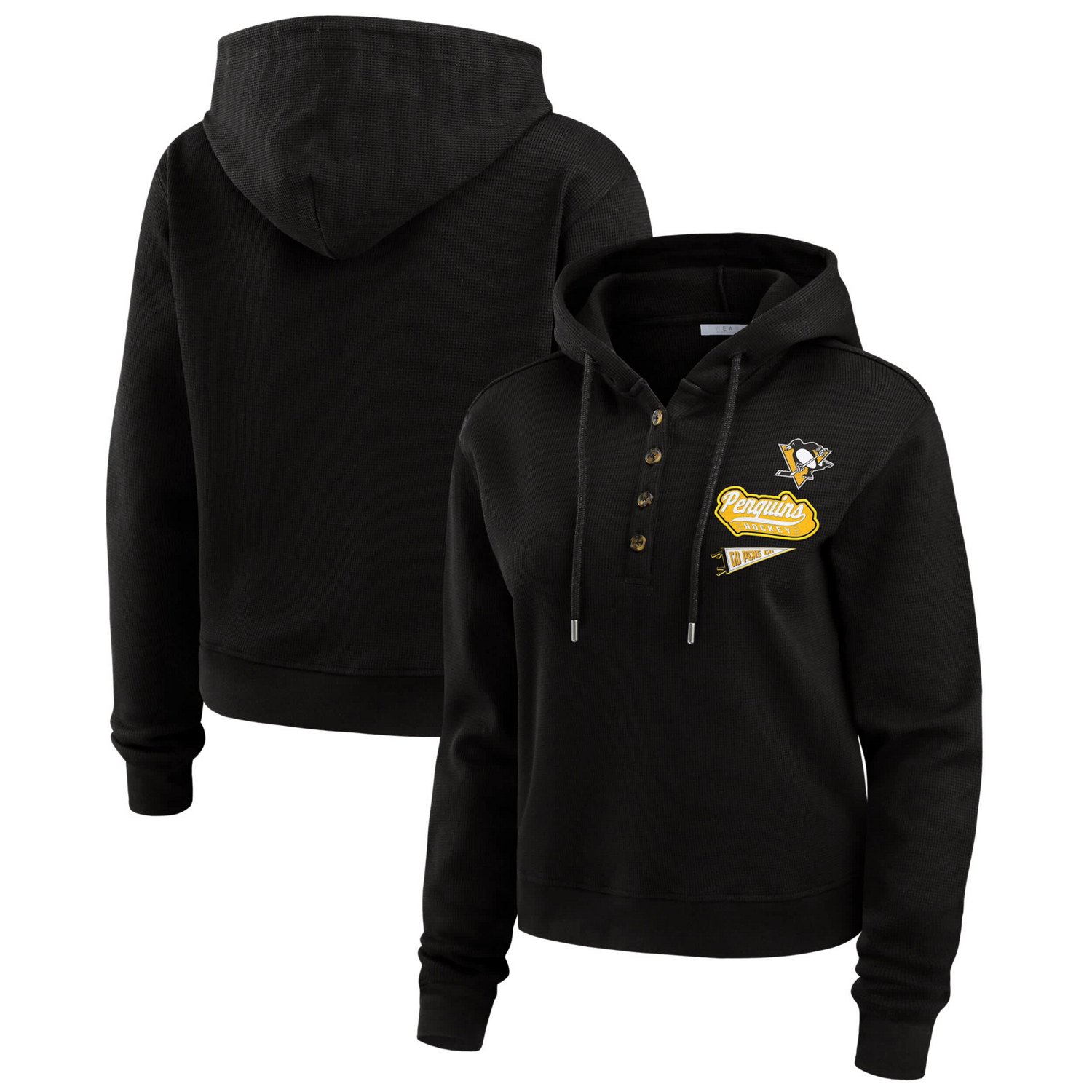 WEAR by Erin Andrews Pittsburgh Penguins Waffle-Knit Pullover Hoodie