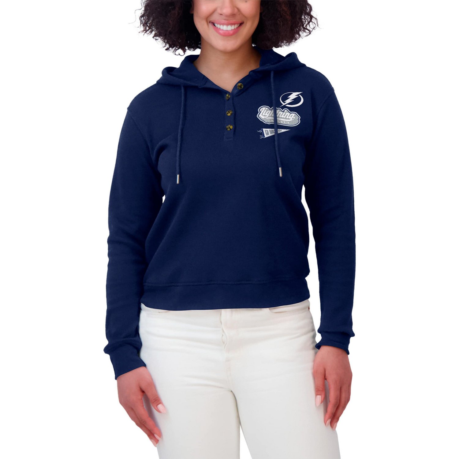 WEAR by Erin Andrews Tampa Bay Lightning Waffle-Knit Pullover Hoodie