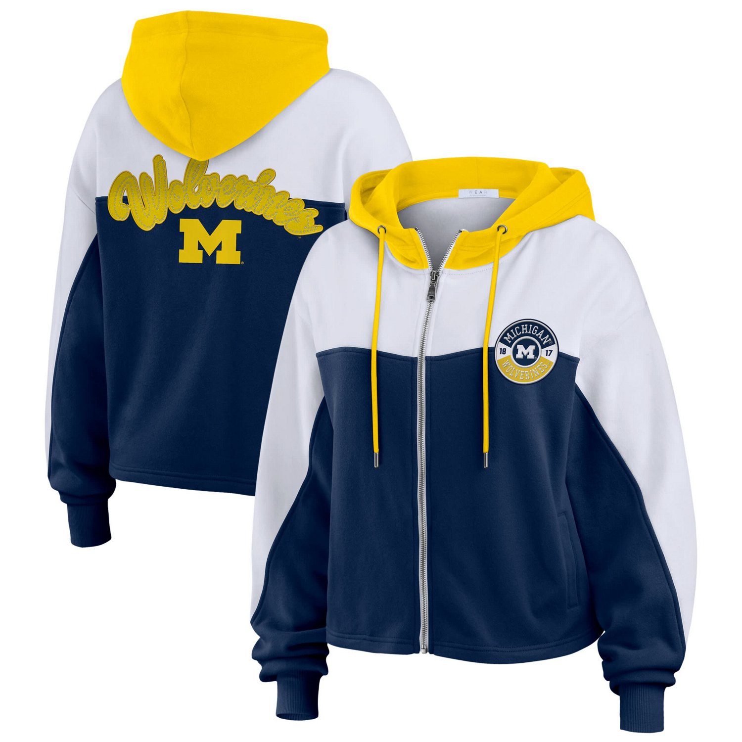 WEAR by Erin Andrews White Michigan Wolverines Color-Block Full-Zip Hoodie - view number 1