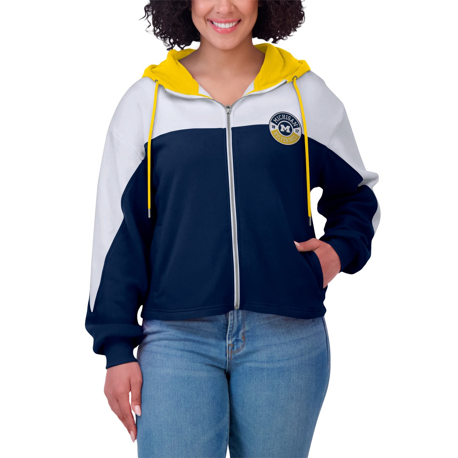 WEAR by Erin Andrews White Michigan Wolverines Color-Block Full-Zip Hoodie - view number 4
