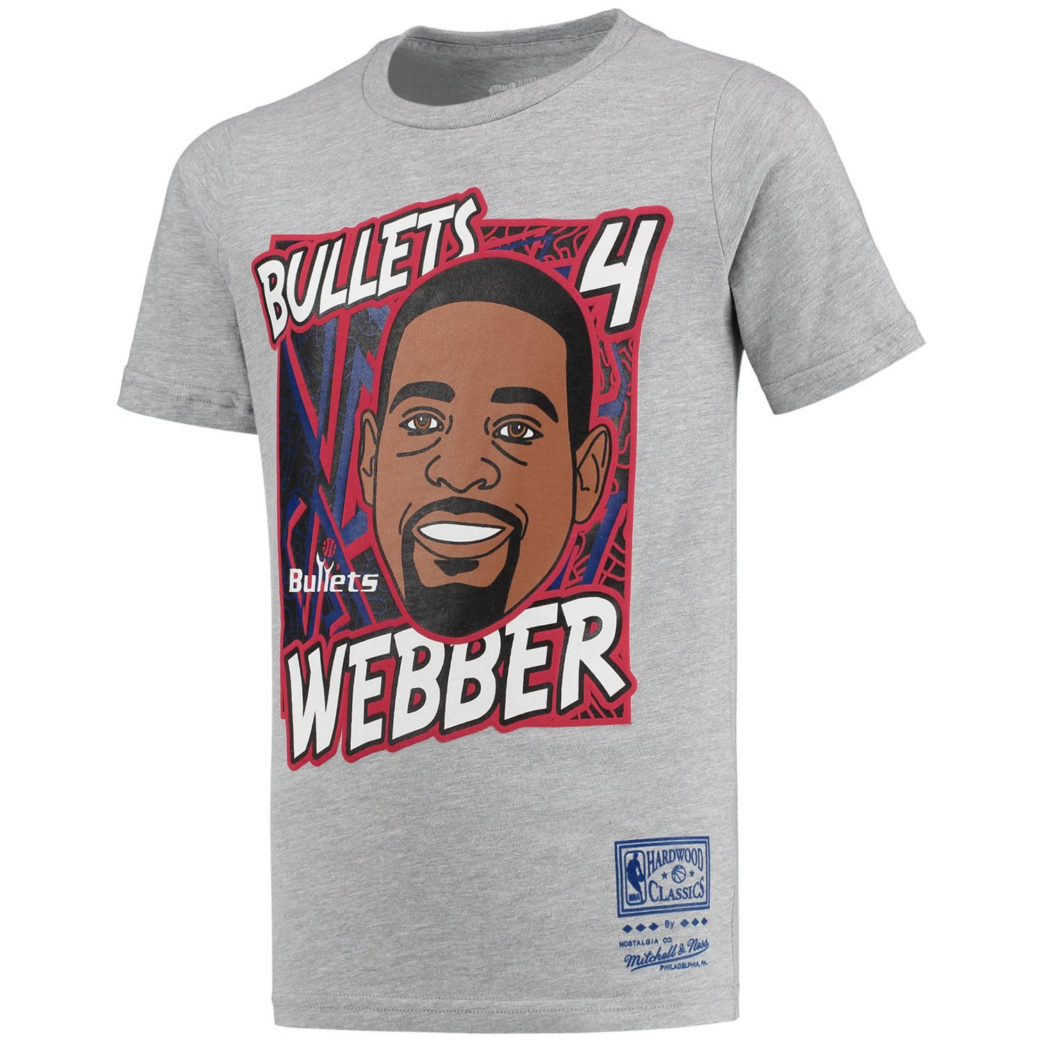 Youth Mitchell  Ness Chris Webber Heathered Gray Washington Bullets Hardwood Classics King of the Court Player T-Shirt - view number 2