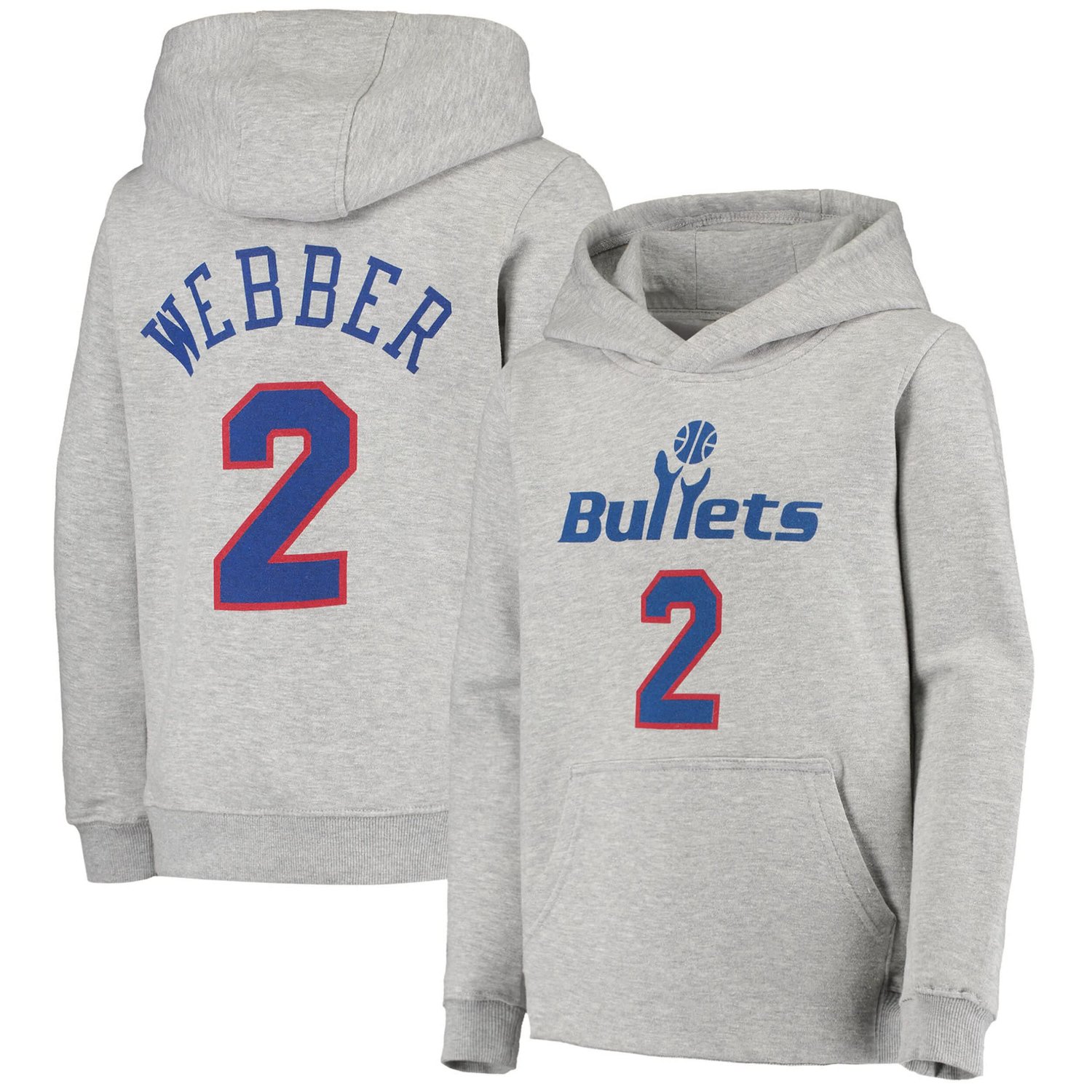 Youth Mitchell  Ness Chris Webber Heathered Gray Washington Bullets Hardwood Classics Name Number Pullover Hoodie