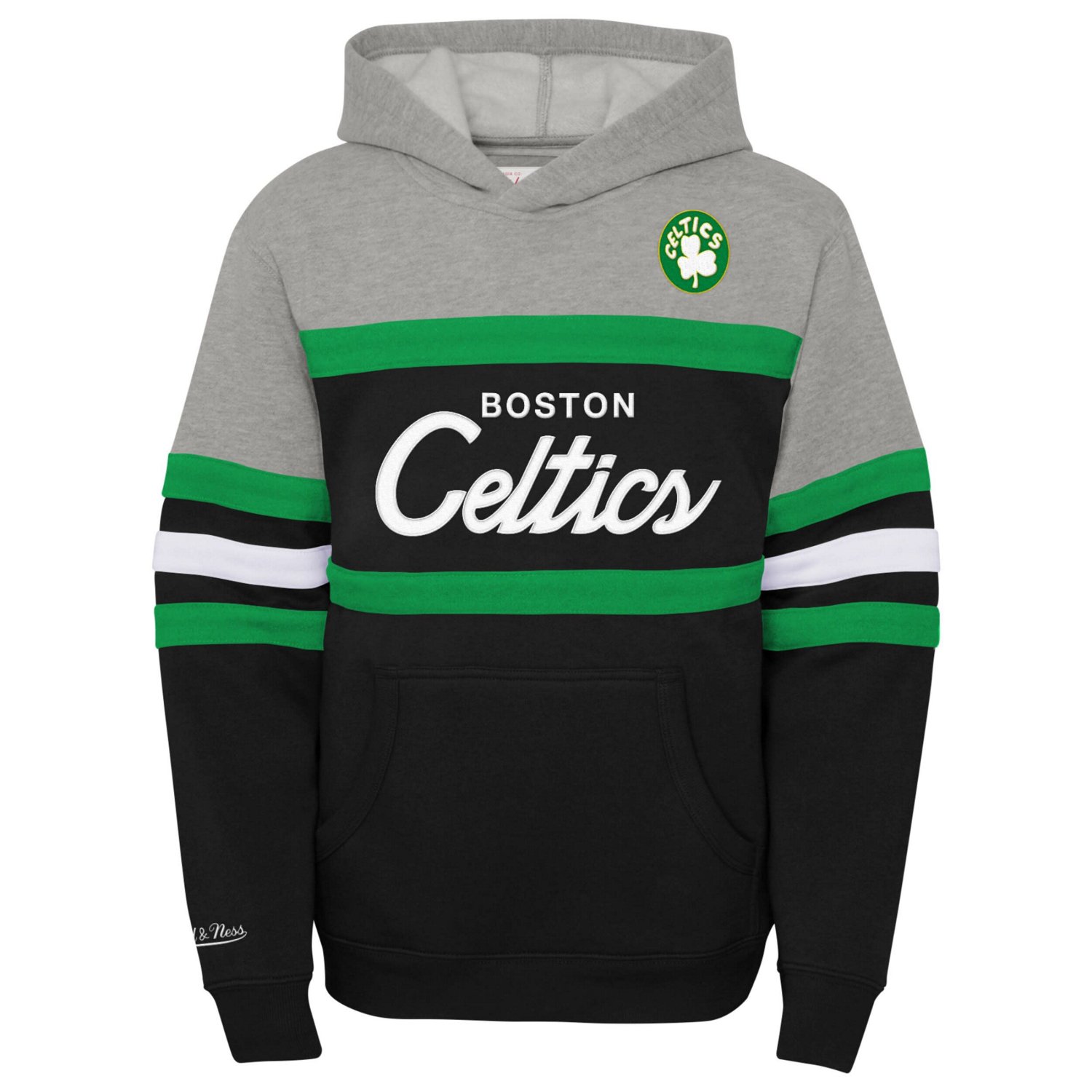 Youth Mitchell  Ness Heather Gray Boston Celtics Hardwood Classics Head Coach Pullover Hoodie