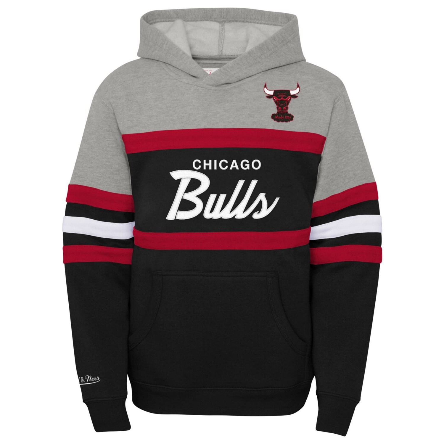 Youth Mitchell  Ness Heather Gray Chicago Bulls Hardwood Classics Head Coach Pullover Hoodie - view number 2