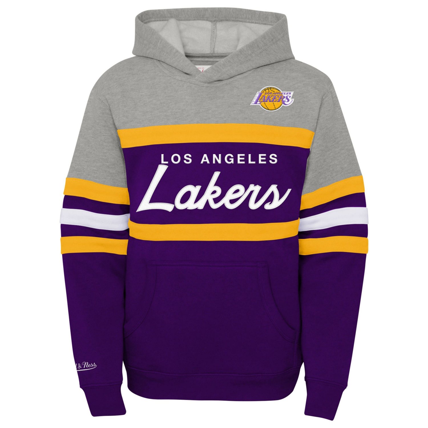 Youth Mitchell  Ness Heather Gray Los Angeles Lakers Hardwood Classics Head Coach Pullover Hoodie - view number 2