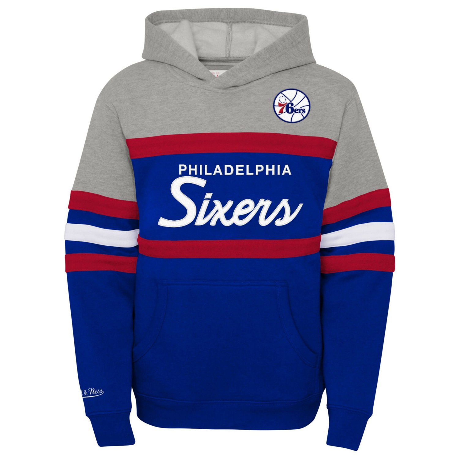 Youth Mitchell  Ness Heather Gray Philadelphia 76ers Hardwood Classics Head Coach Pullover Hoodie - view number 2