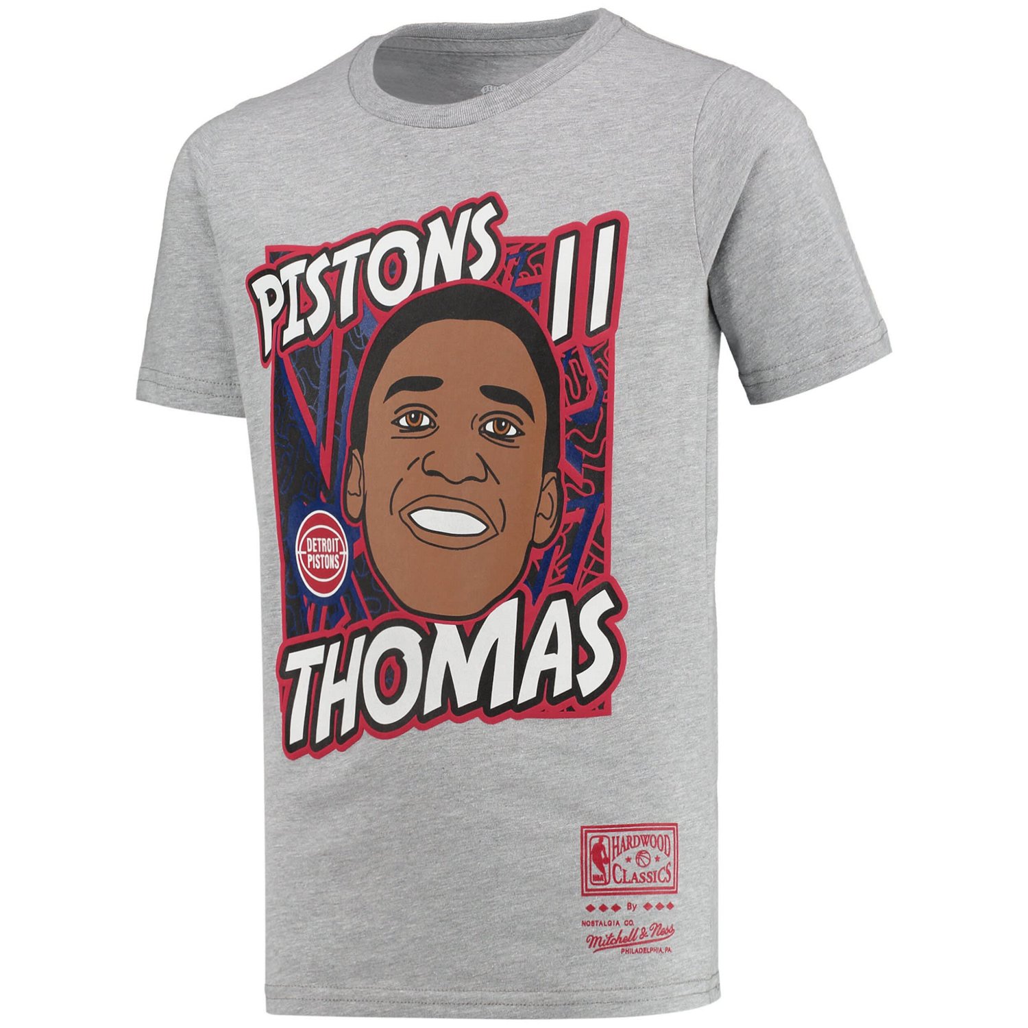 Youth Mitchell  Ness Isiah Thomas Gray Detroit Pistons Hardwood Classics King of the Court Player T-Shirt - view number 2