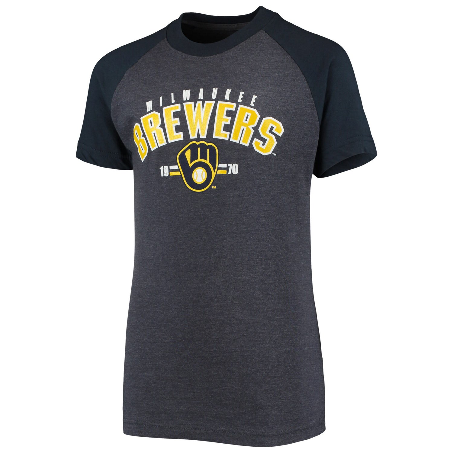 Youth Stitches Heathered Milwaukee Brewers Raglan T-Shirt - view number 2