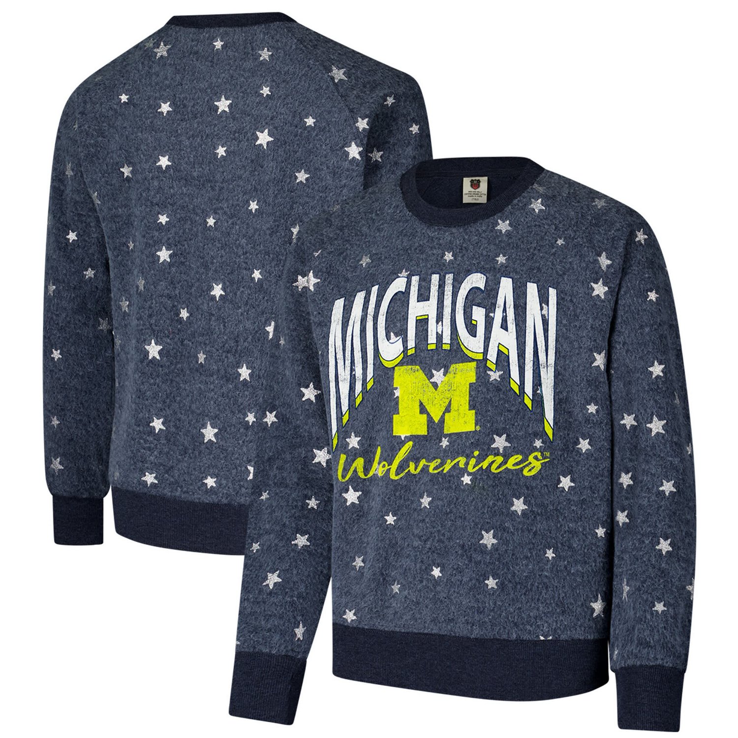 Youth Wes  Willy Michigan Wolverines Shimmer Star Reverse Fleece Raglan Pullover Sweatshirt