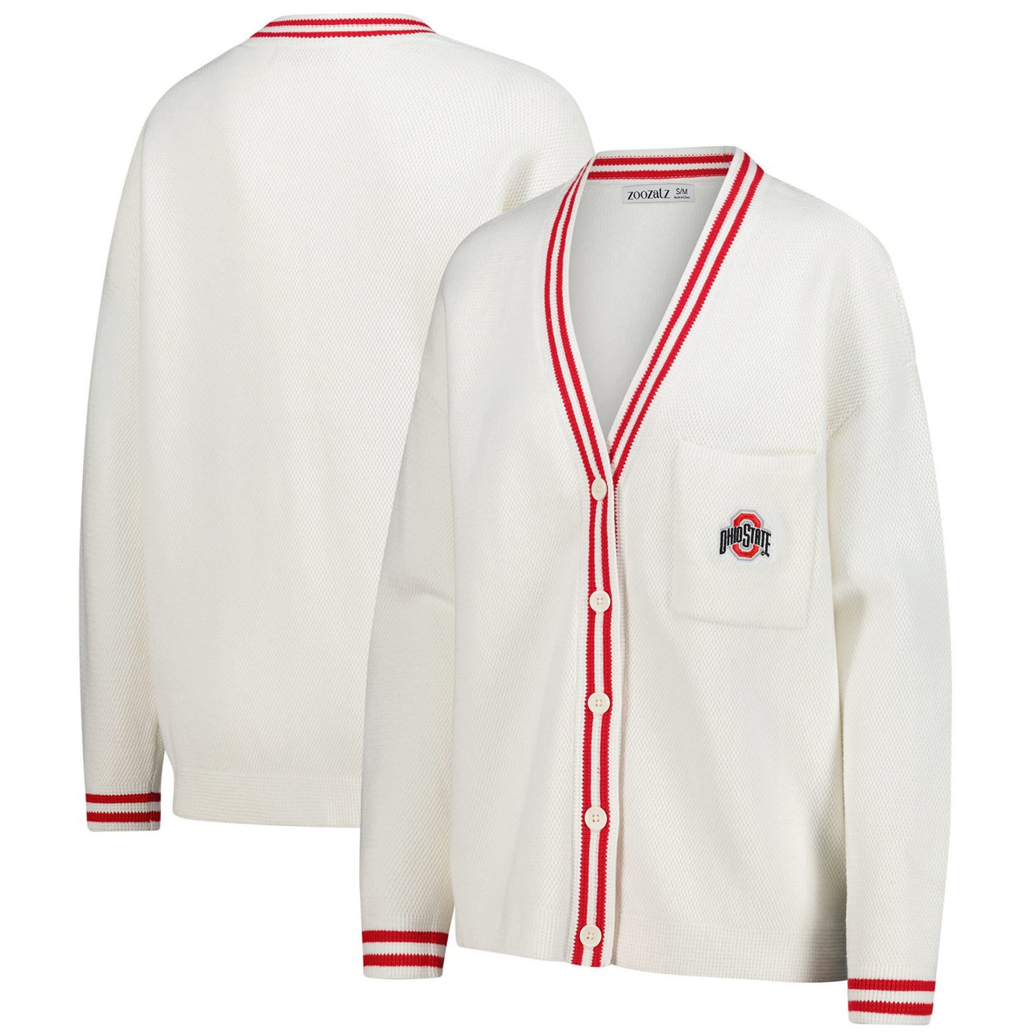 ZooZatz Ohio State Buckeyes Striped Knit Button-Up Cardigan