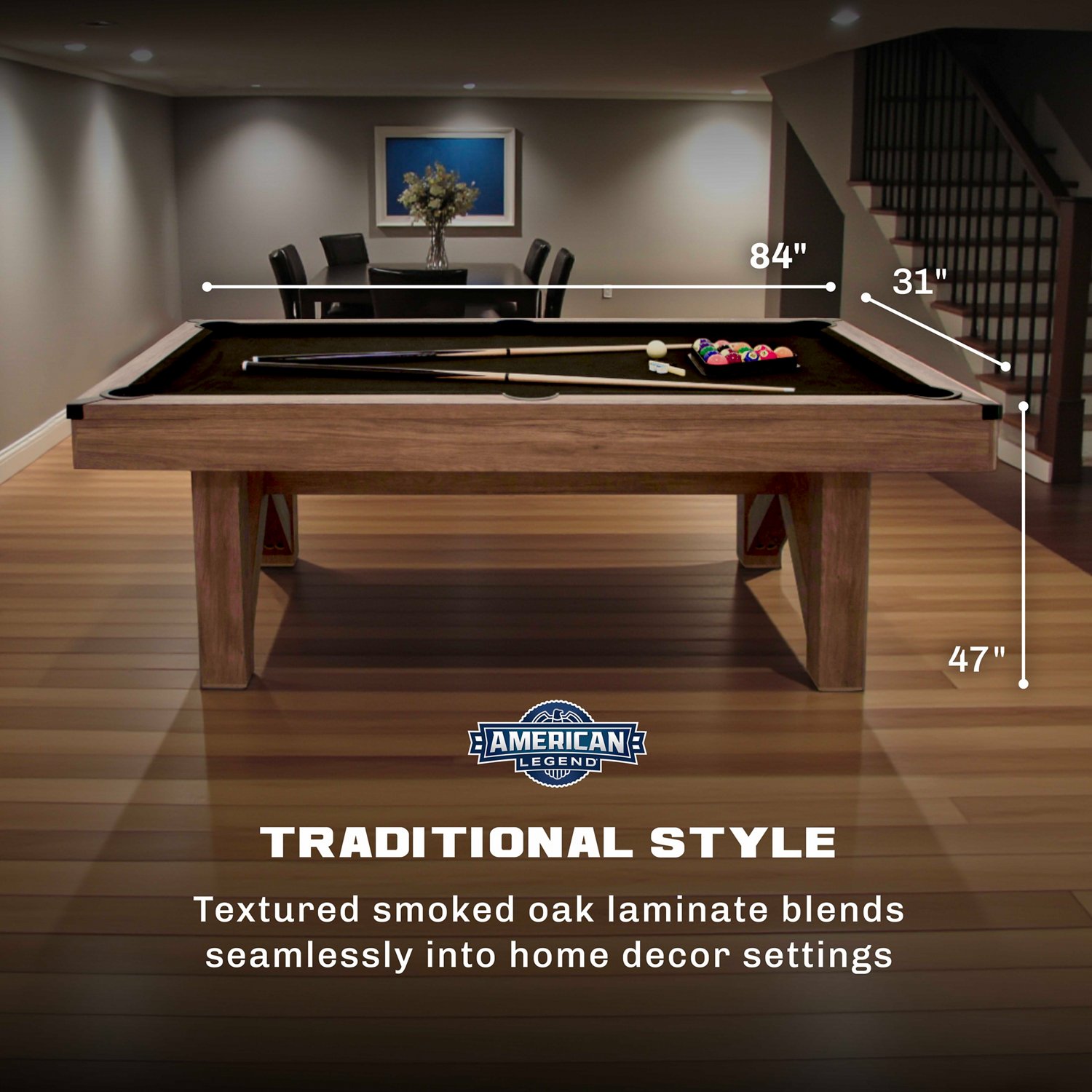 American Legend Windsor 84" W-Leg Billiard Table - view number 2