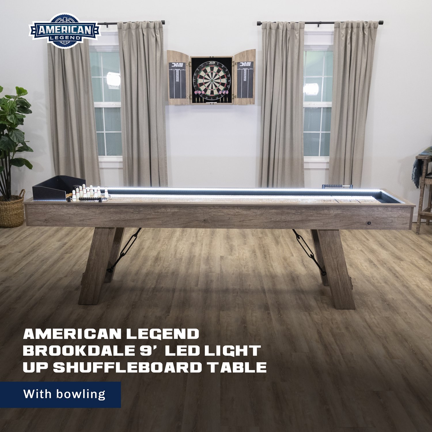 American Legend Brookdale 9’ LED Light Up Shuffleboard Table