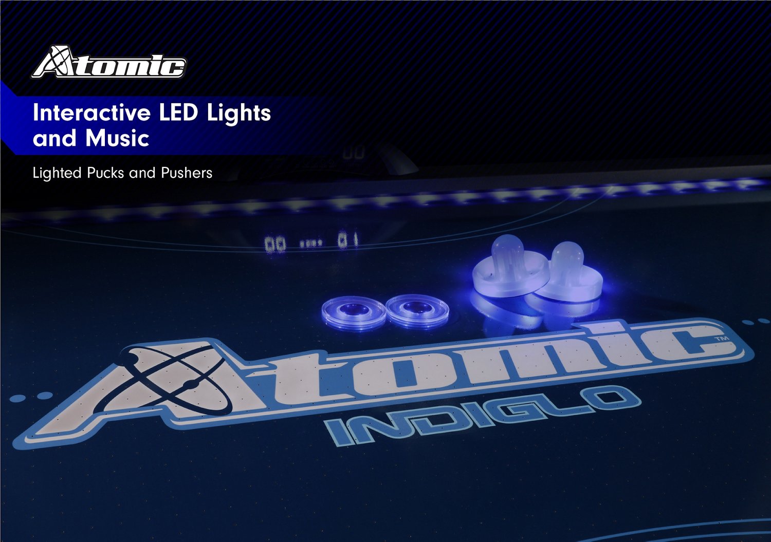Atomic 90 in Indiglo LED Light Up Arcade Air Hockey Table                                                                        - view number 3