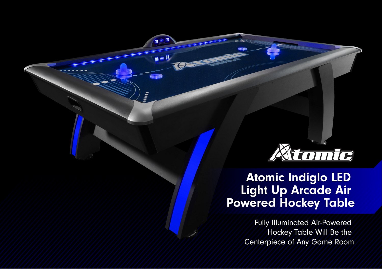 Atomic 90 in Indiglo LED Light Up Arcade Air Hockey Table                                                                        - view number 6