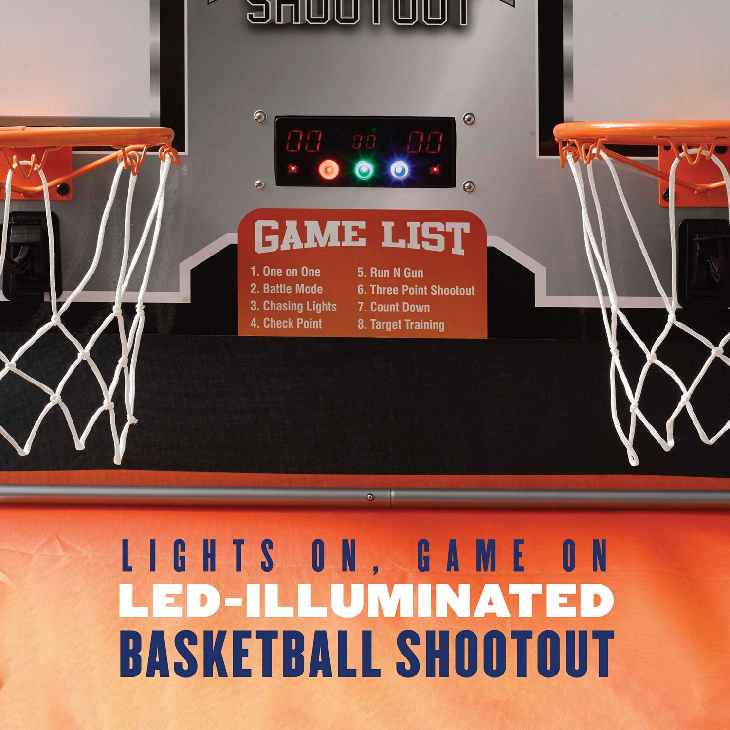 The Triumph Light FX Double Shootout Arcade Basketball Game is equipped with 8 game modes an features a Quick Connect frame. - view number 2