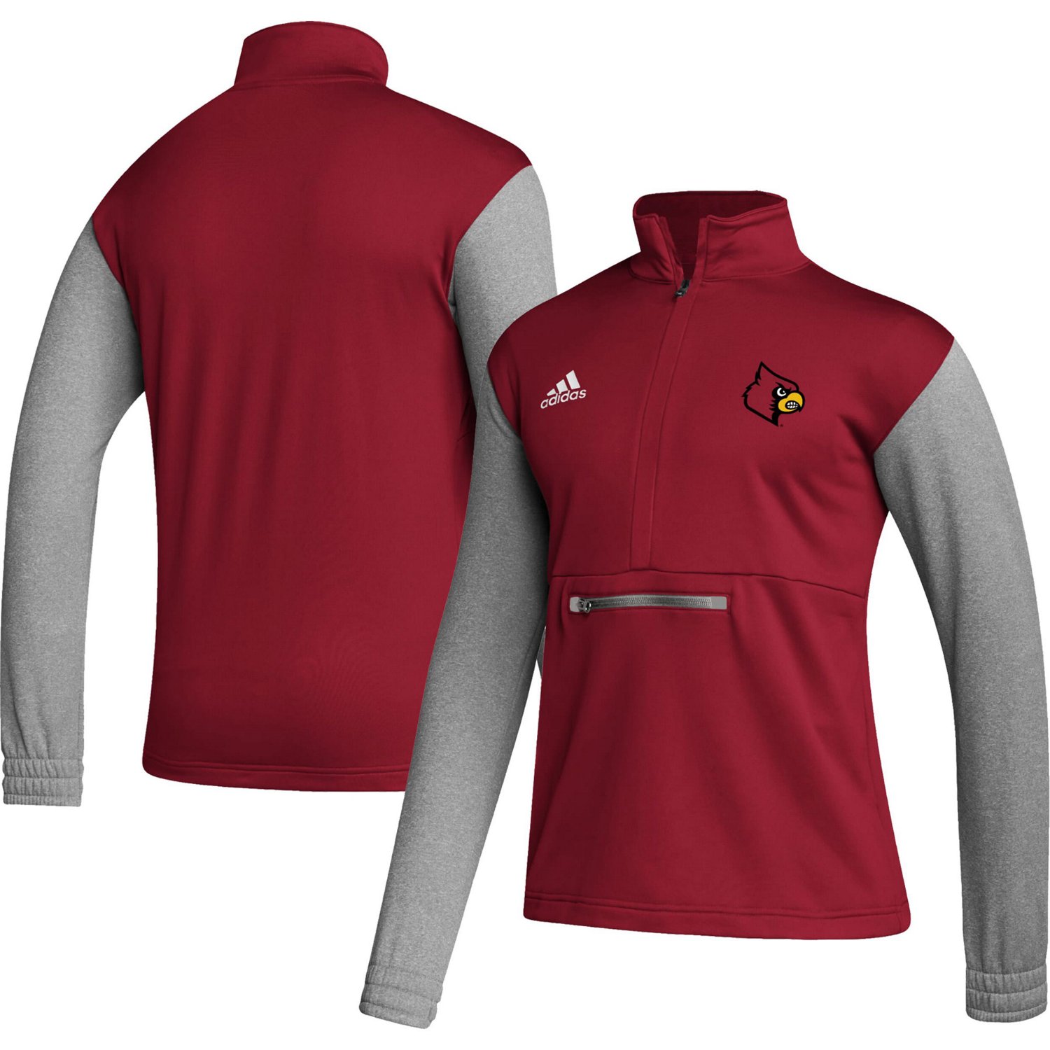 adidas /Heathered Gray Louisville Cardinals Team AEROREADY Half-Zip Top