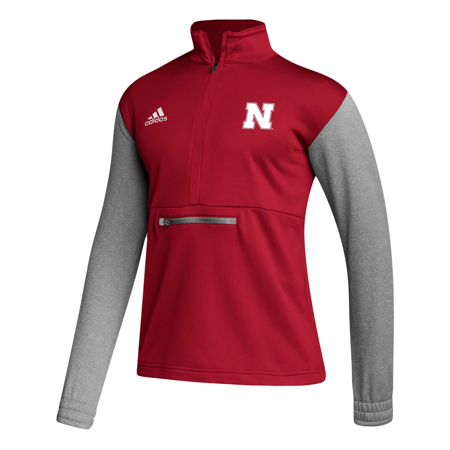 adidas /Heathered Gray Nebraska Huskers Team AEROREADY Half-Zip Top - view number 2