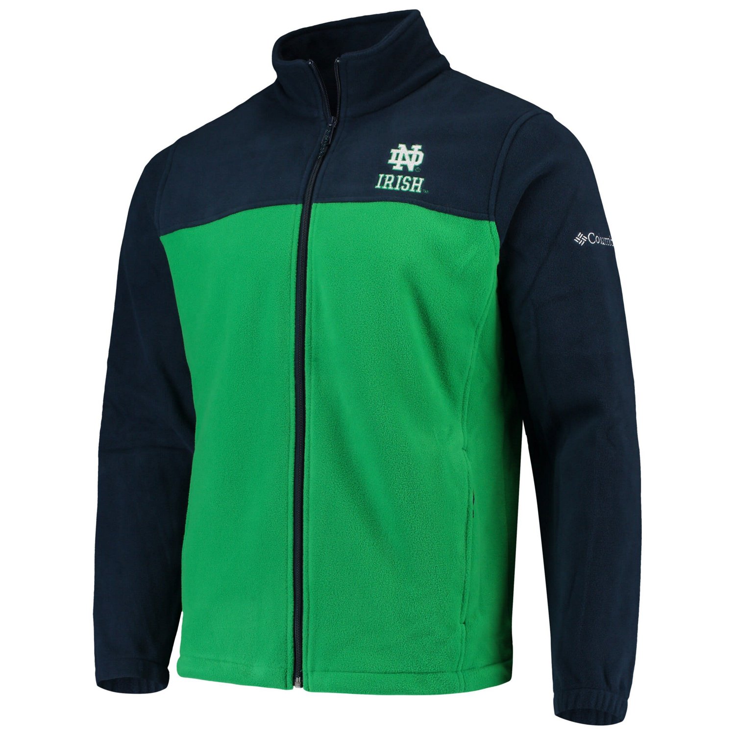 Columbia Green Notre Dame Fighting Irish Flanker III Fleece Team Full Zip Jacket Academy