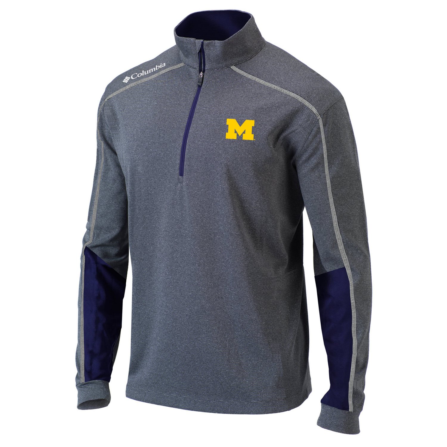 Columbia Heathered Gray/ Michigan Wolverines Omni-Wick Shotgun 20 Quarter-Zip Pullover Top                                       - view number 2