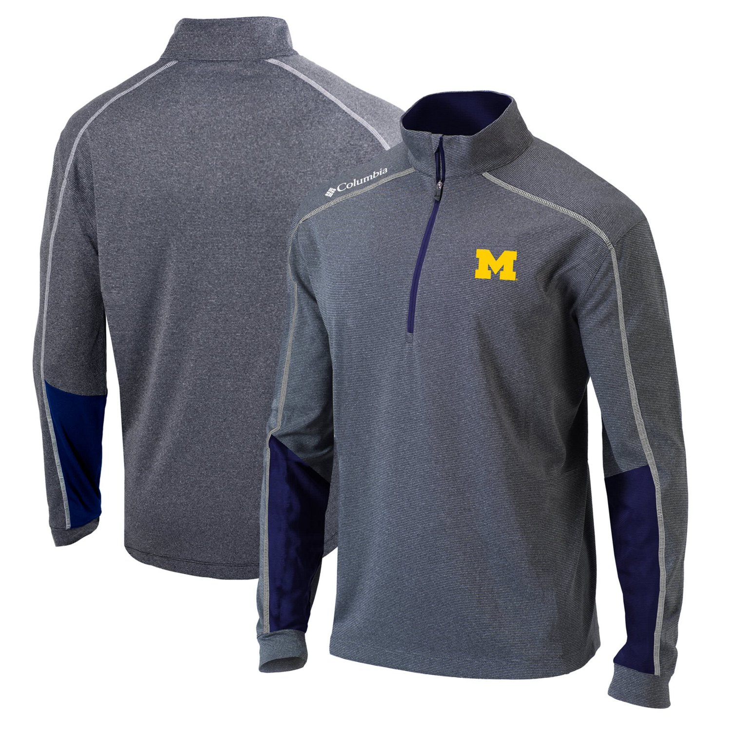 Columbia Heathered Gray/ Michigan Wolverines Omni-Wick Shotgun 20 Quarter-Zip Pullover Top                                       - view number 1