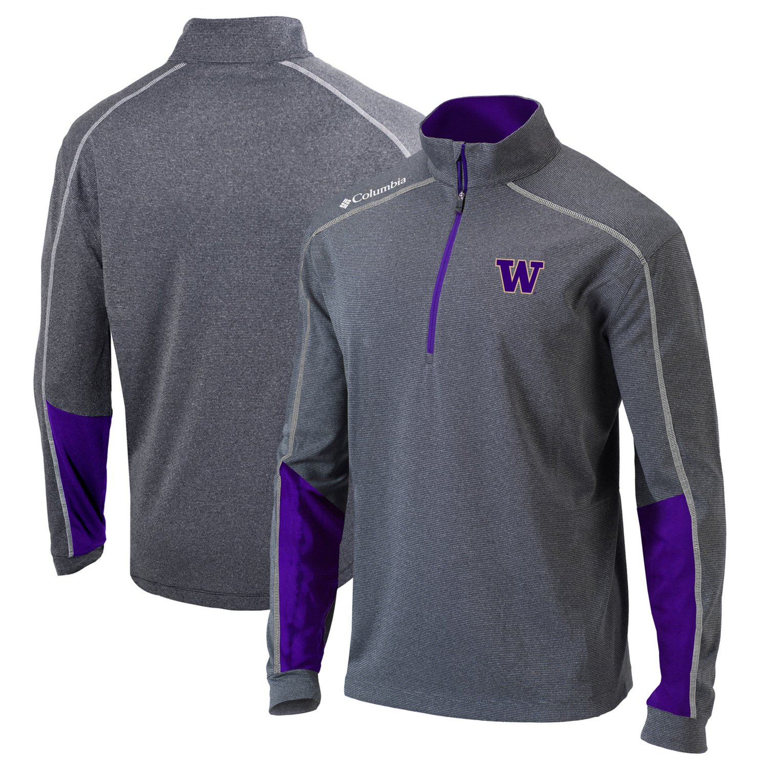 Columbia Heathered Gray/ Washington Huskies Omni-Wick Shotgun 20 Quarter-Zip Pullover Top