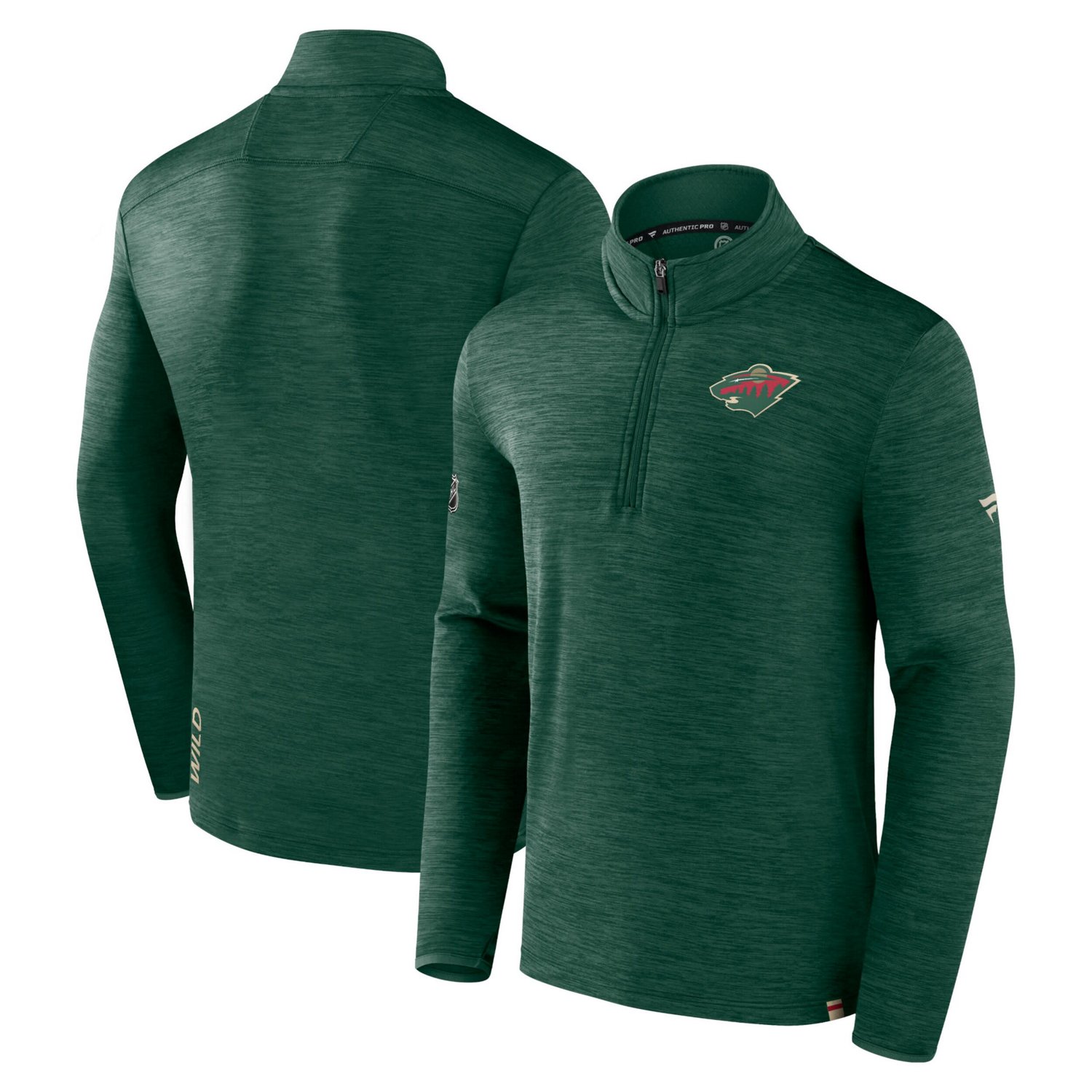 Fanatics Branded Heather Minnesota Wild Authentic Pro Quarter-Zip Pullover Top