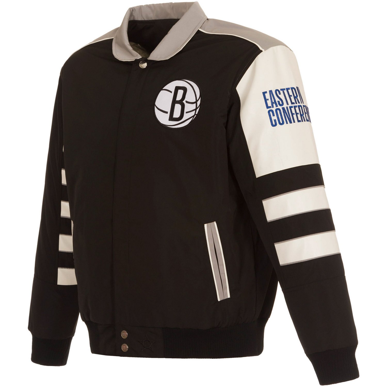 JH Design Brooklyn Nets Stripe Colorblock Nylon Reversible Full-Snap Jacket - view number 2
