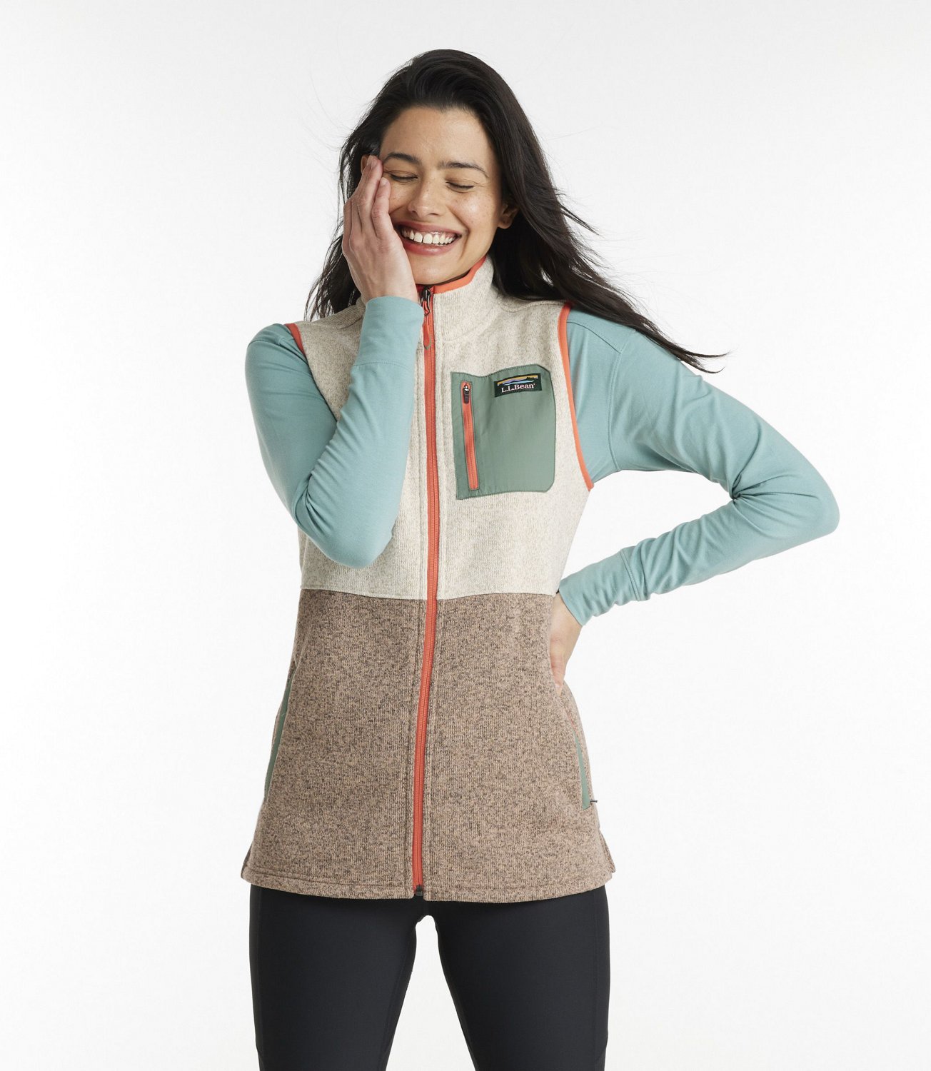 L.L.Bean Women's Sweater Fleece Colorblock Long Vest - view number 2