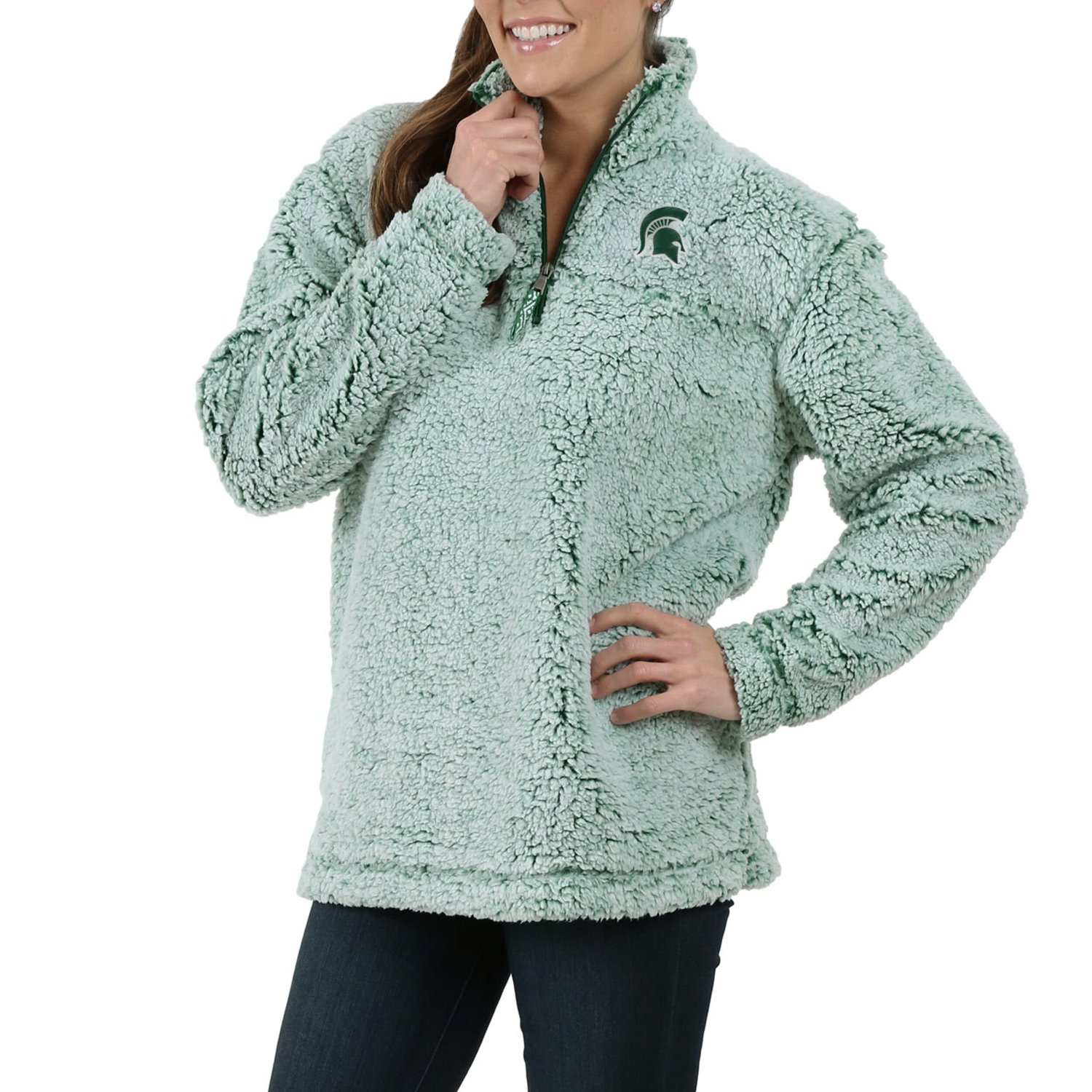 Michigan State Spartans Sherpa Super Soft Quarter Zip Pullover Jacket - view number 4