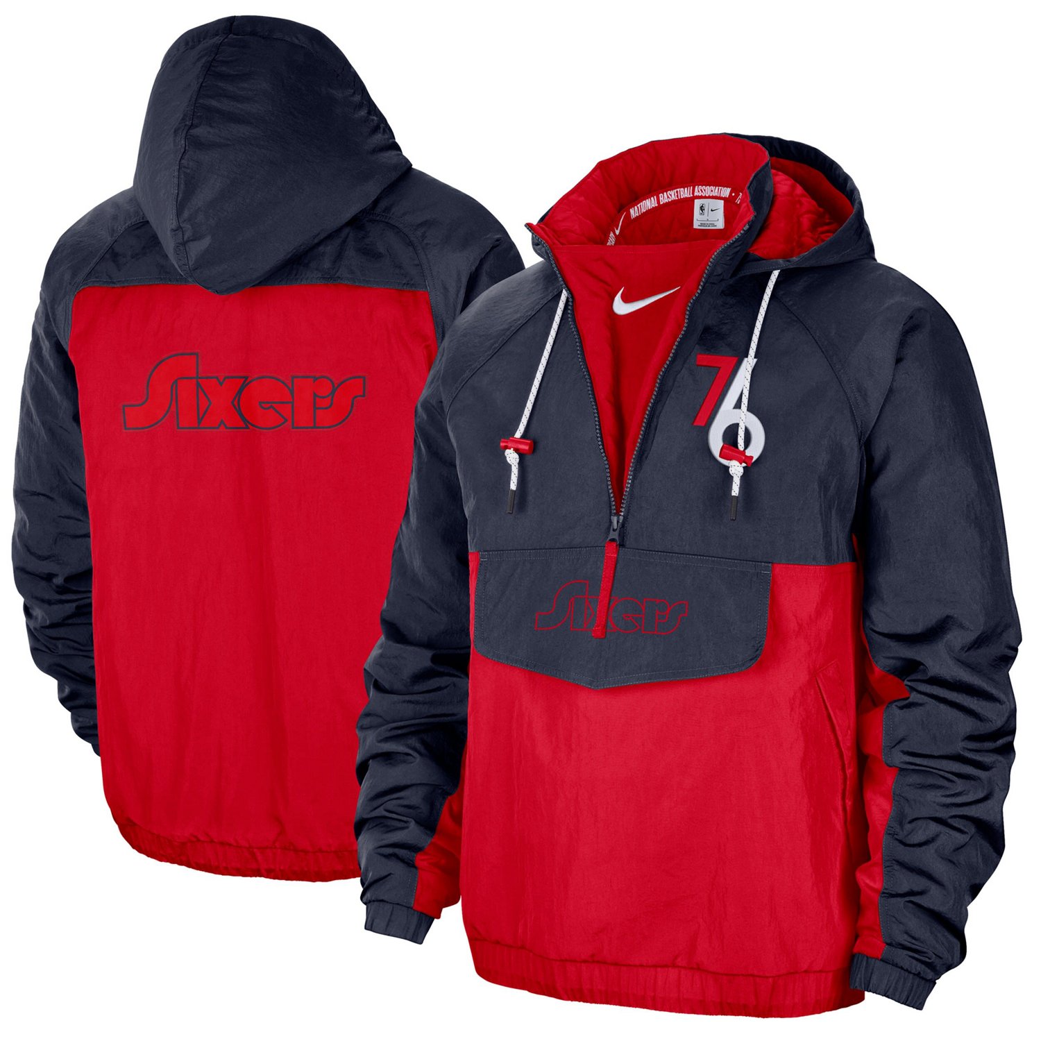 Nike /Red Philadelphia 76ers 2021/22 City Edition Colorblock Crinkle Woven Half-Zip Pullover Jacket