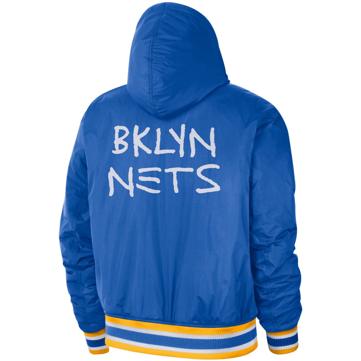 Nike White Brooklyn Nets 2022 23 City Edition Courtside Bomber Full Zip Hoodie Jacket Academy