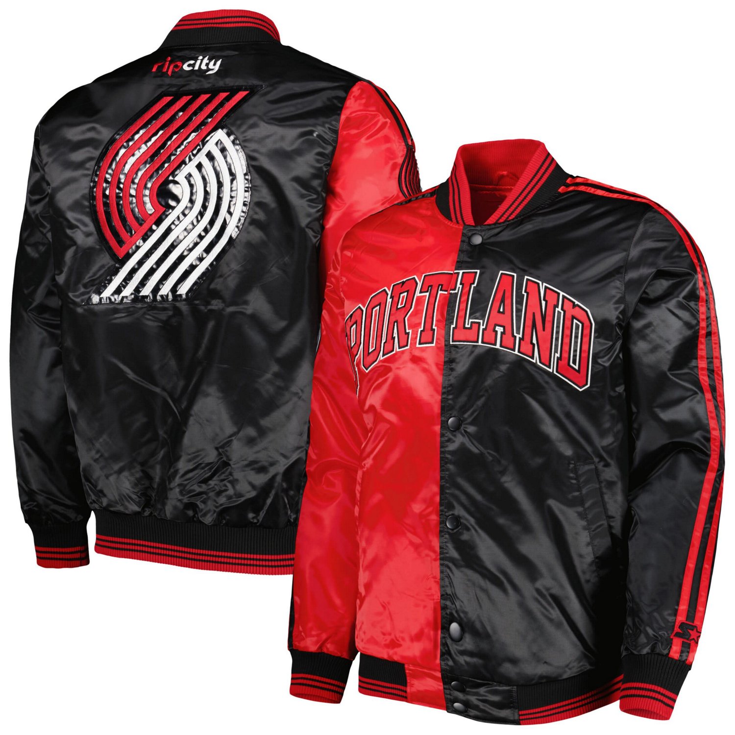 Starter /Black Portland Trail Blazers Fast Break Satin Full-Snap Jacket