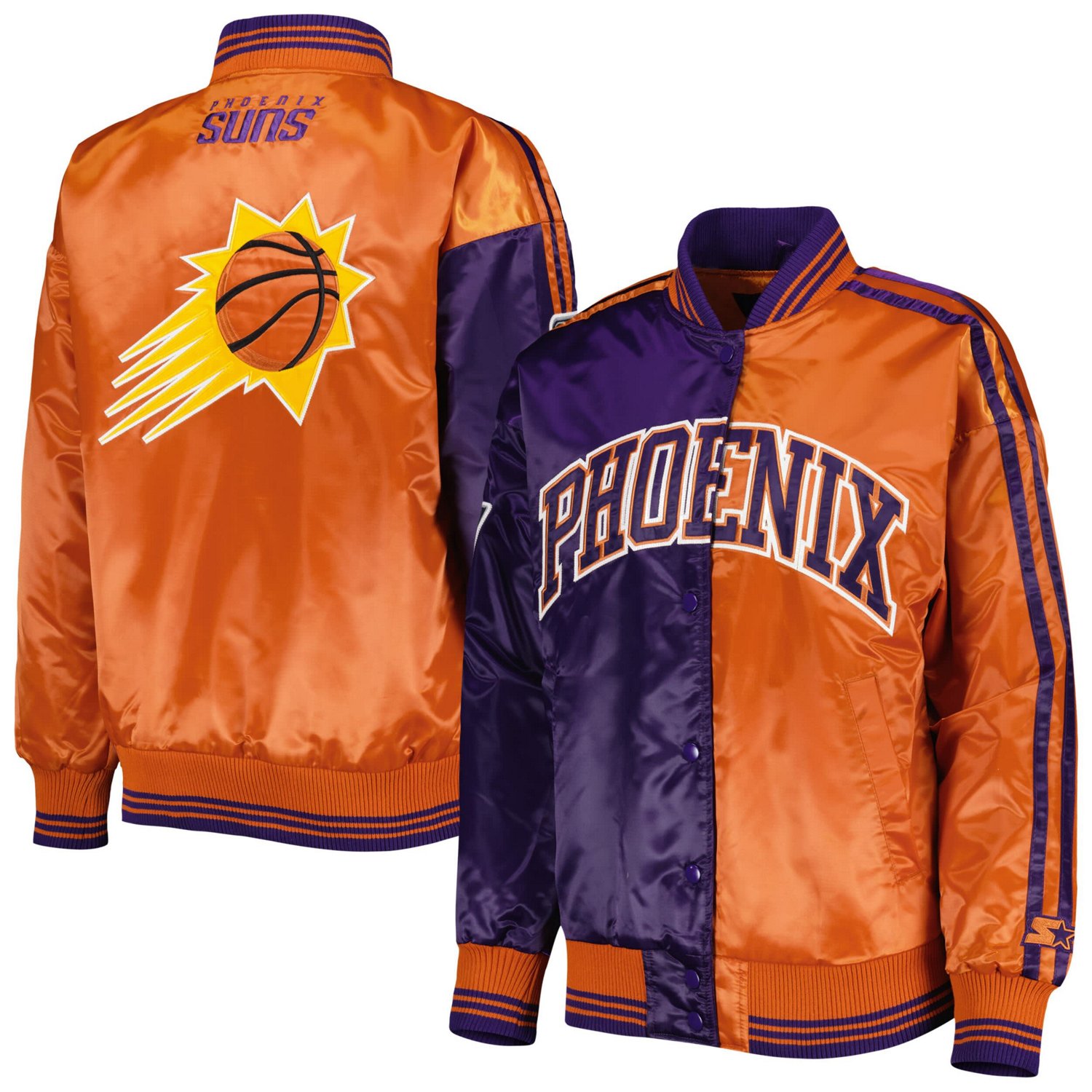 Starter /Orange Phoenix Suns Split Colorblock Satin Full-Snap Varsity Jacket