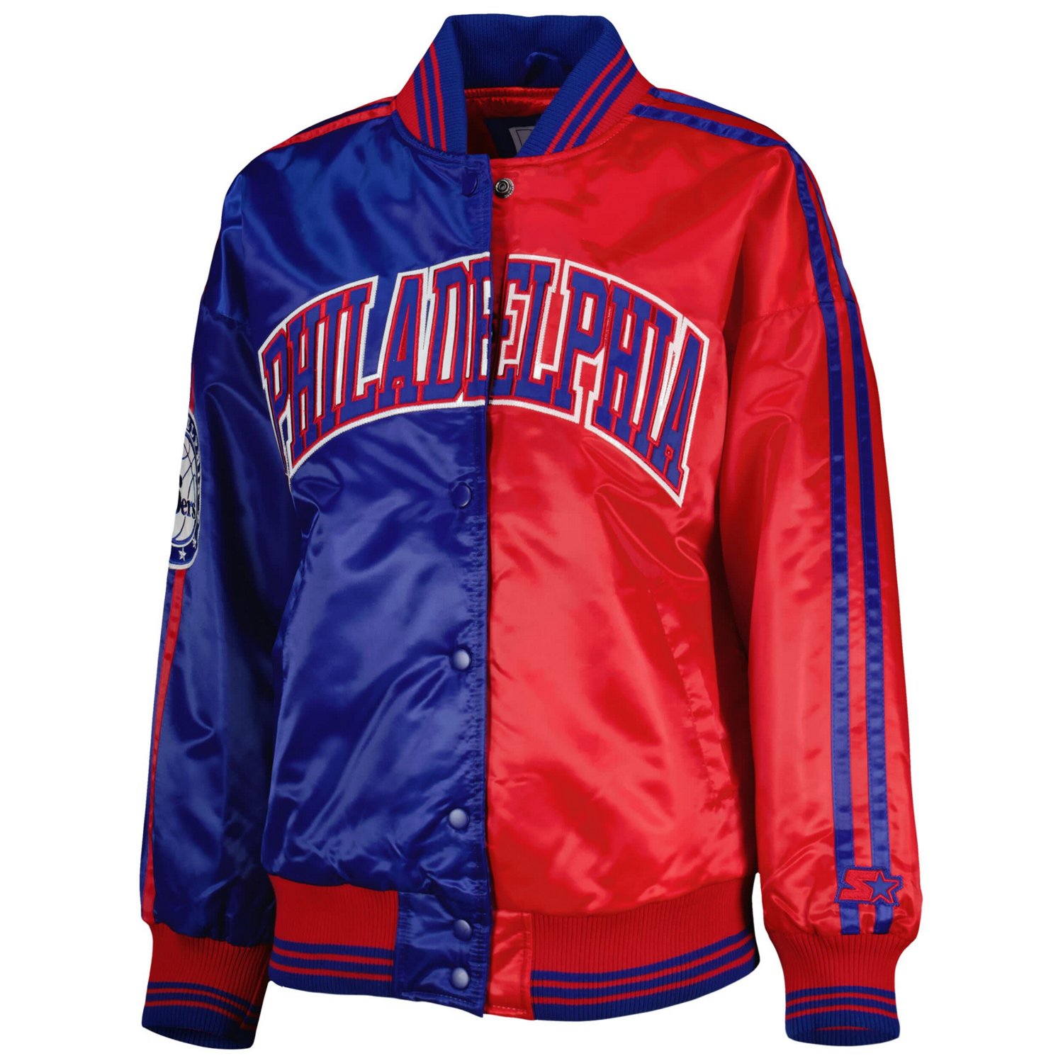 Starter /Red Philadelphia 76ers Split Colorblock Satin Full-Snap Varsity Jacket                                                  - view number 2